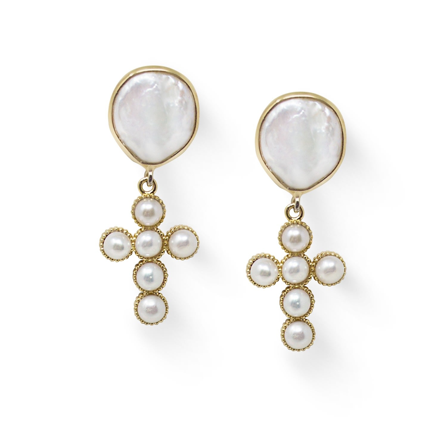 Hope Gold-Plated Pearl Cross Earrings