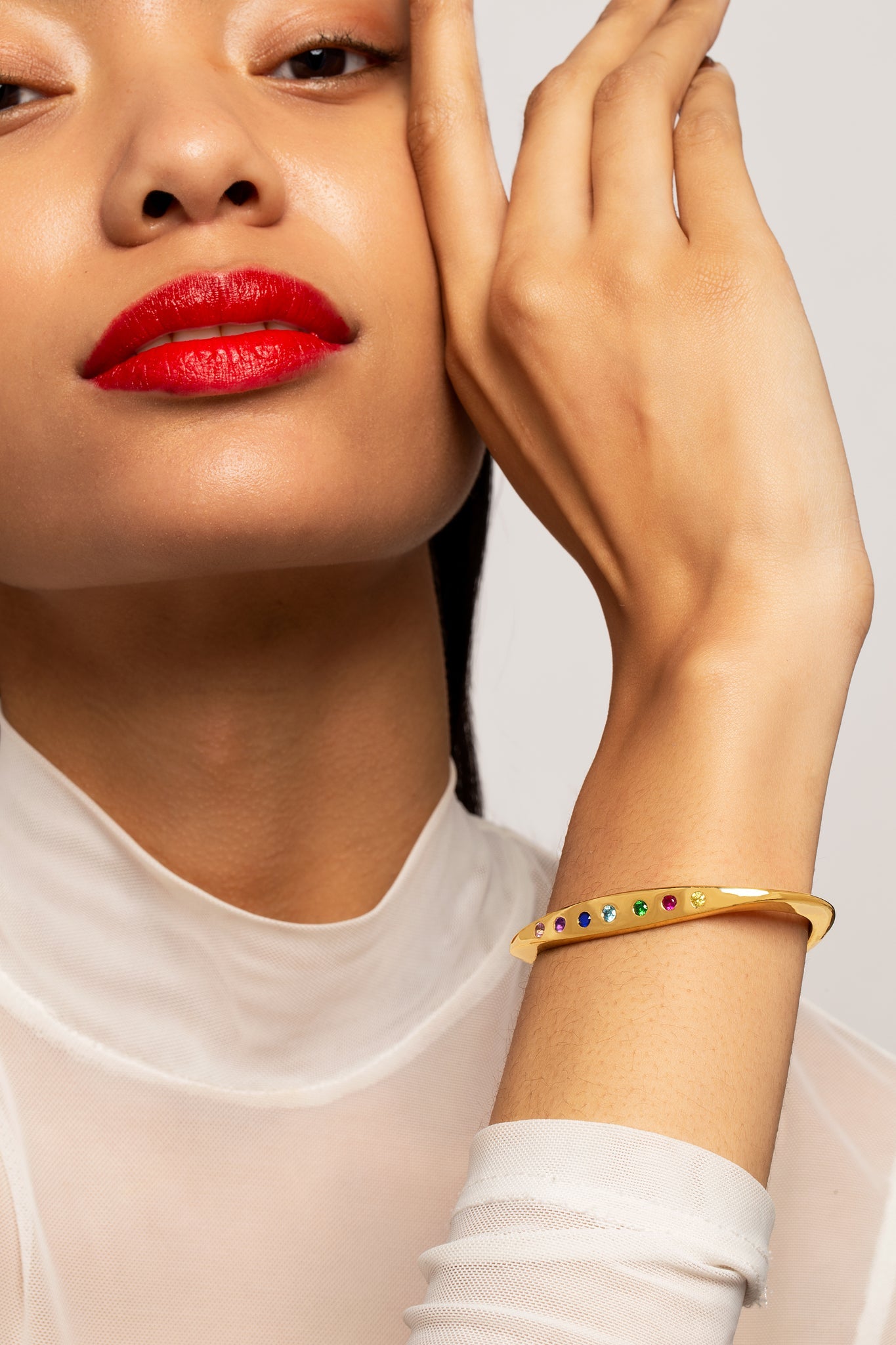 Gold Ellsworth Cuff With Rainbow Quartz