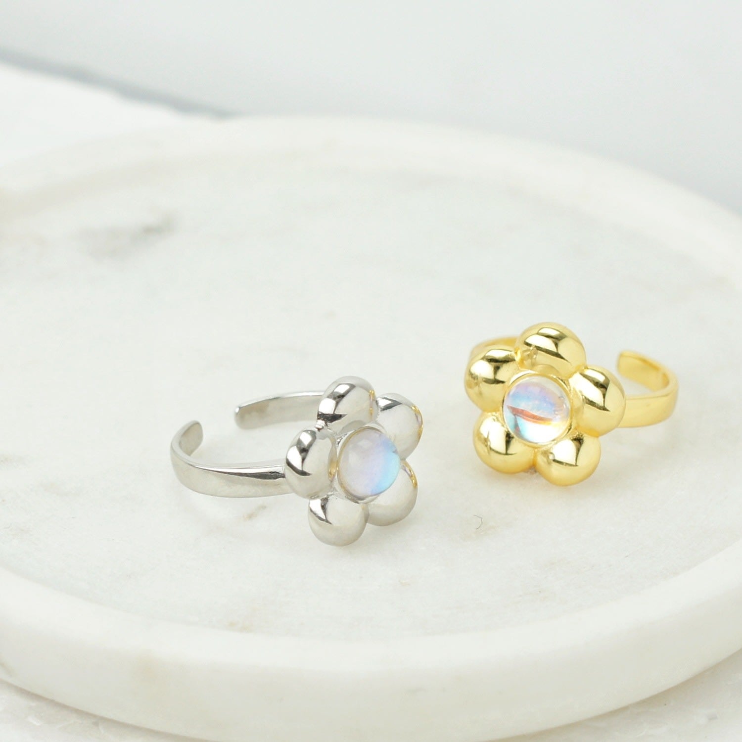 Flower Power Ring With Iridescent Crystal, Sterling Silver