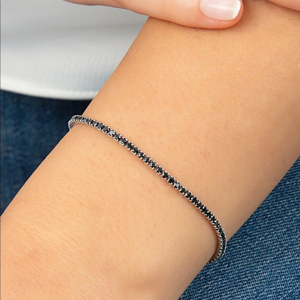 Sterling Silver Mini Black Tennis Bracelet