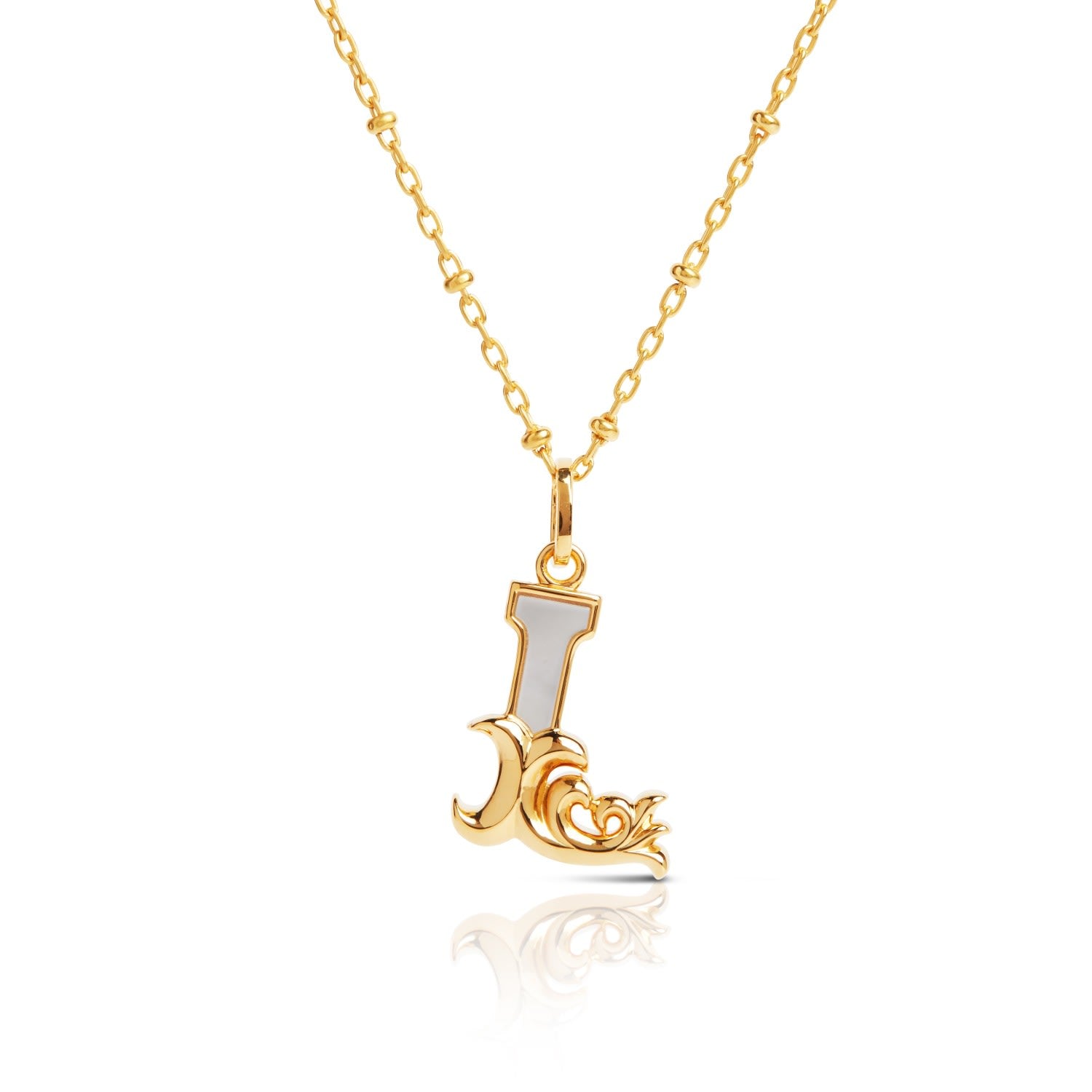 Gold Plated L Initial Necklace With Mother Of Pearl