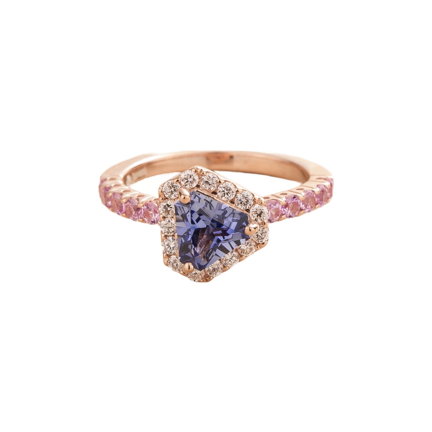 Diana Rose Gold Ring Ceylon Blue Sapphire Diamond Pink Sapphire