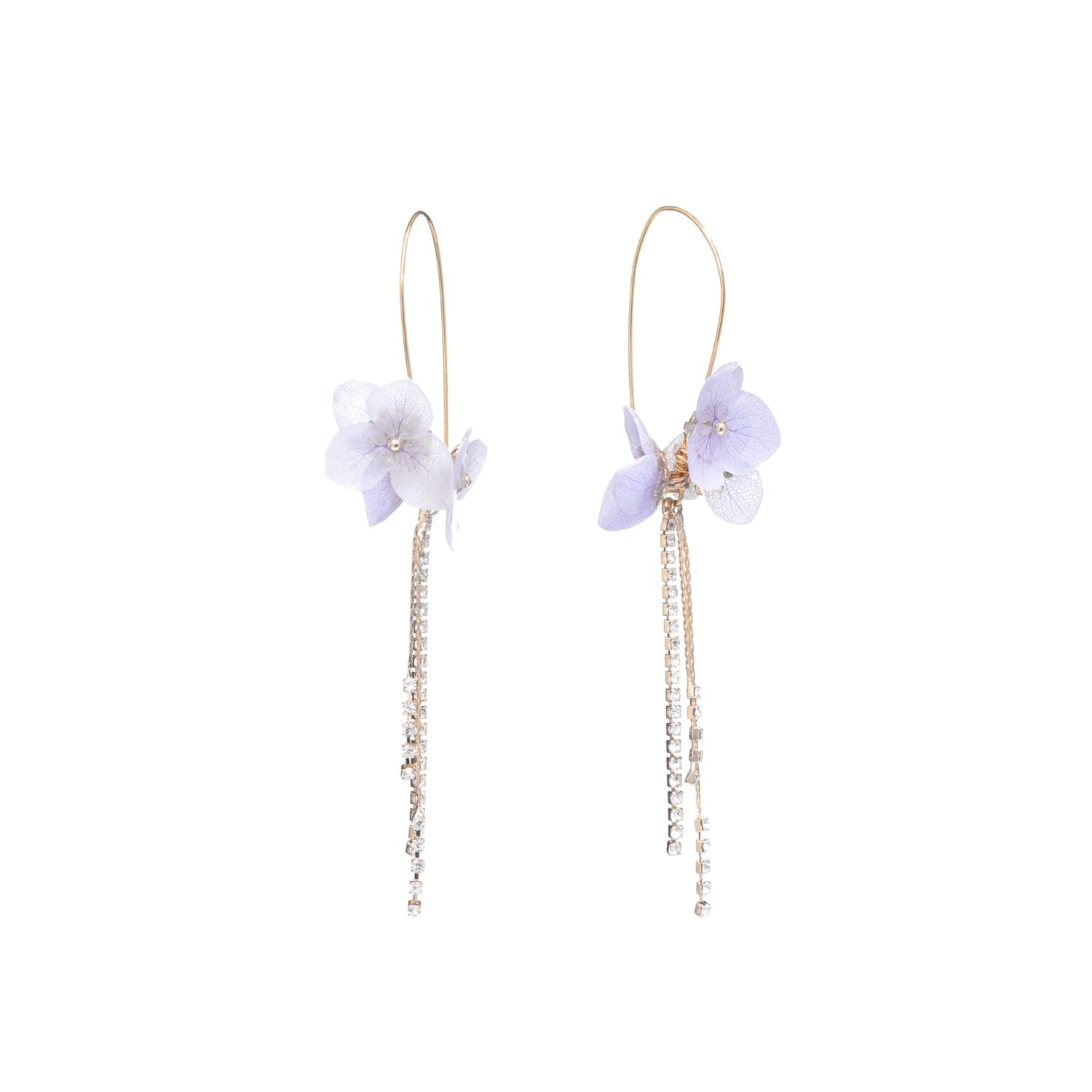 Real Flower Libelle Hydrangea & Crystal Drop Earrings - Pink & Purple