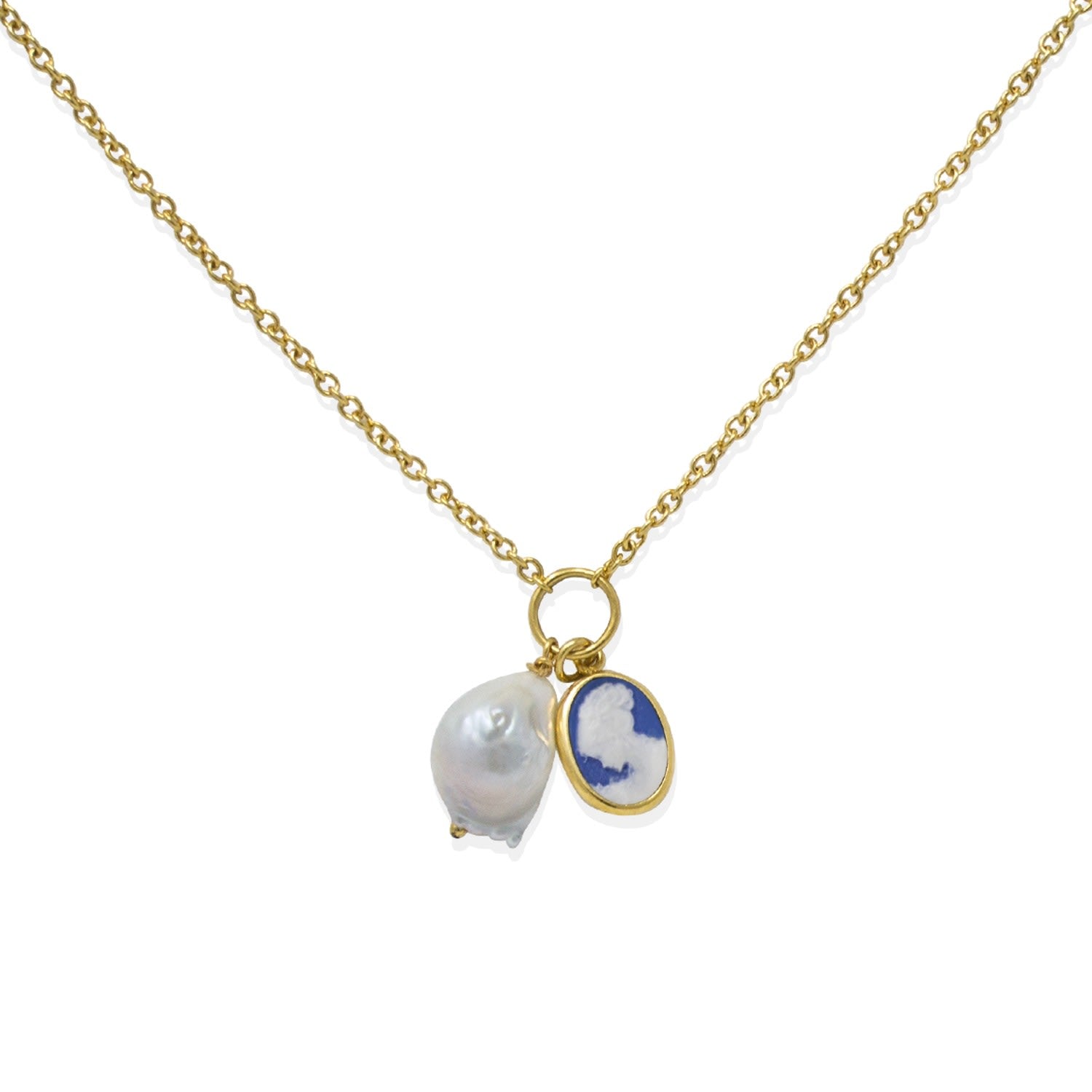 Blue Cameo With A Pearl Necklace