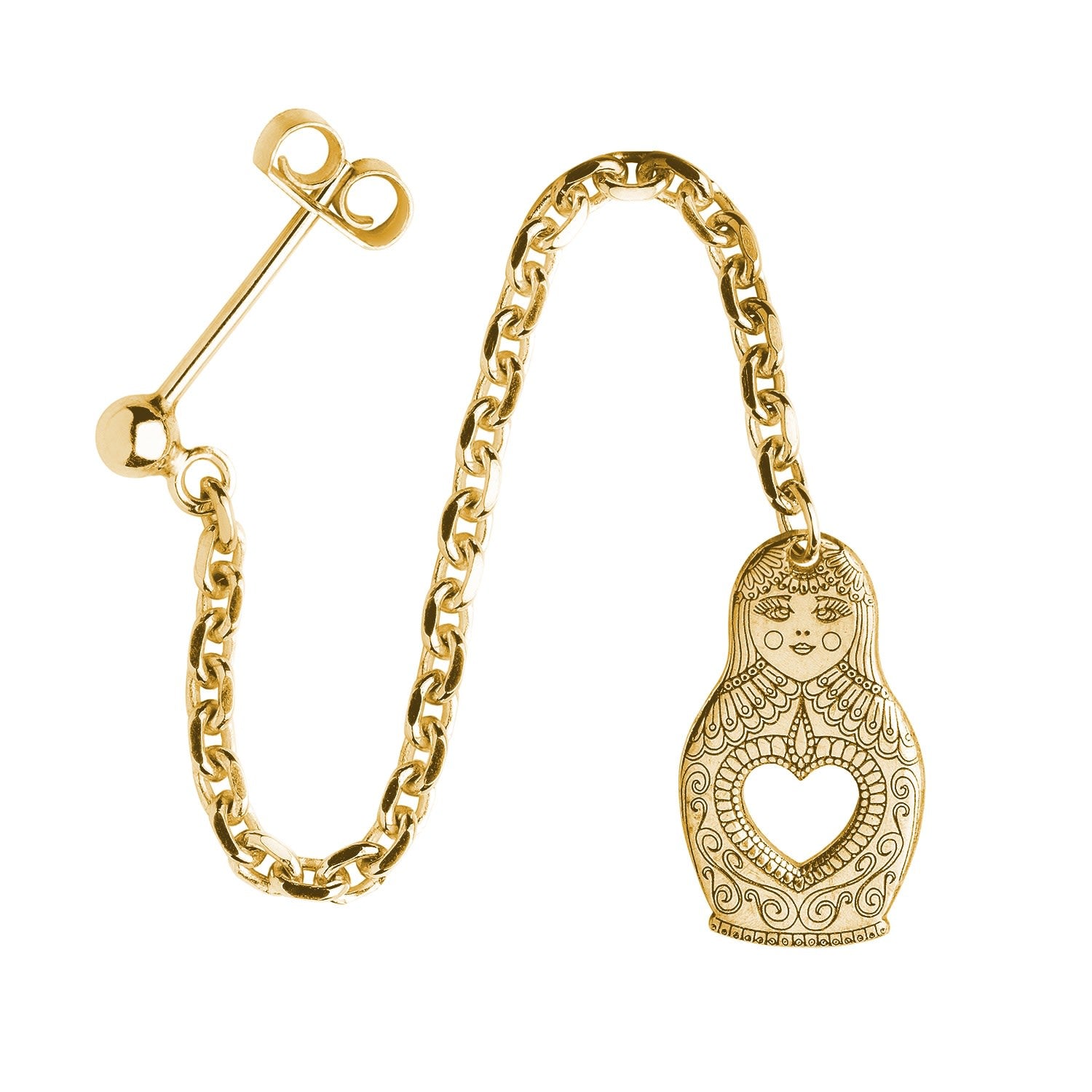 Gold Russian Doll Single Long Drop Earring