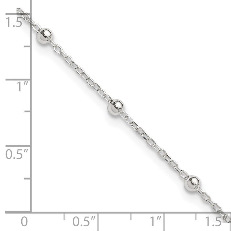 Sterling Silver 1mm Beaded Chain 10in Plus 1in ext. Anklet