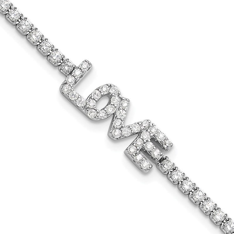Sterling Silver Rhodium-plated CZ LOVE 7.25 inch Tennis Bracelet