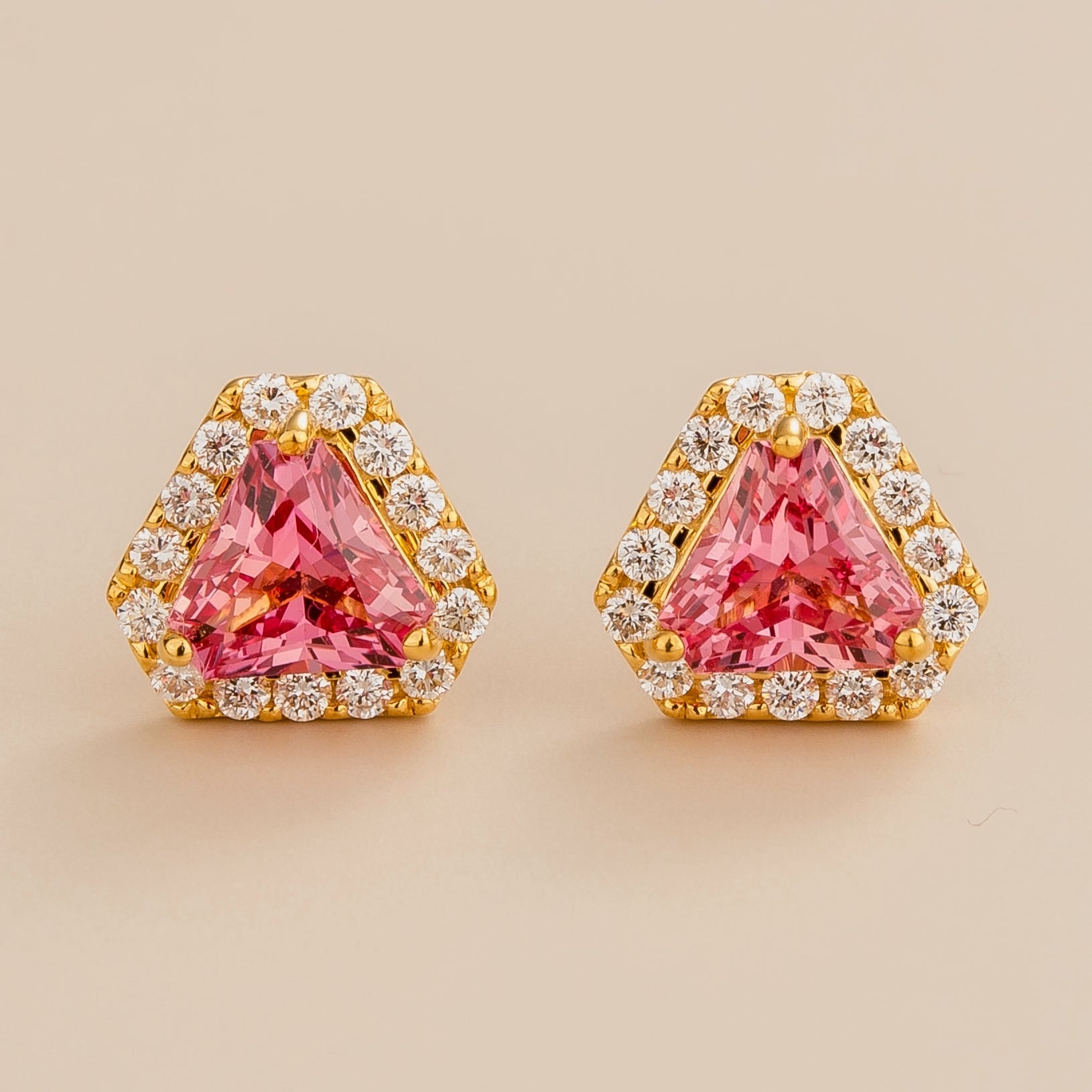 Diana Gold Earrings With Padparadscha Sapphires And Diamonds