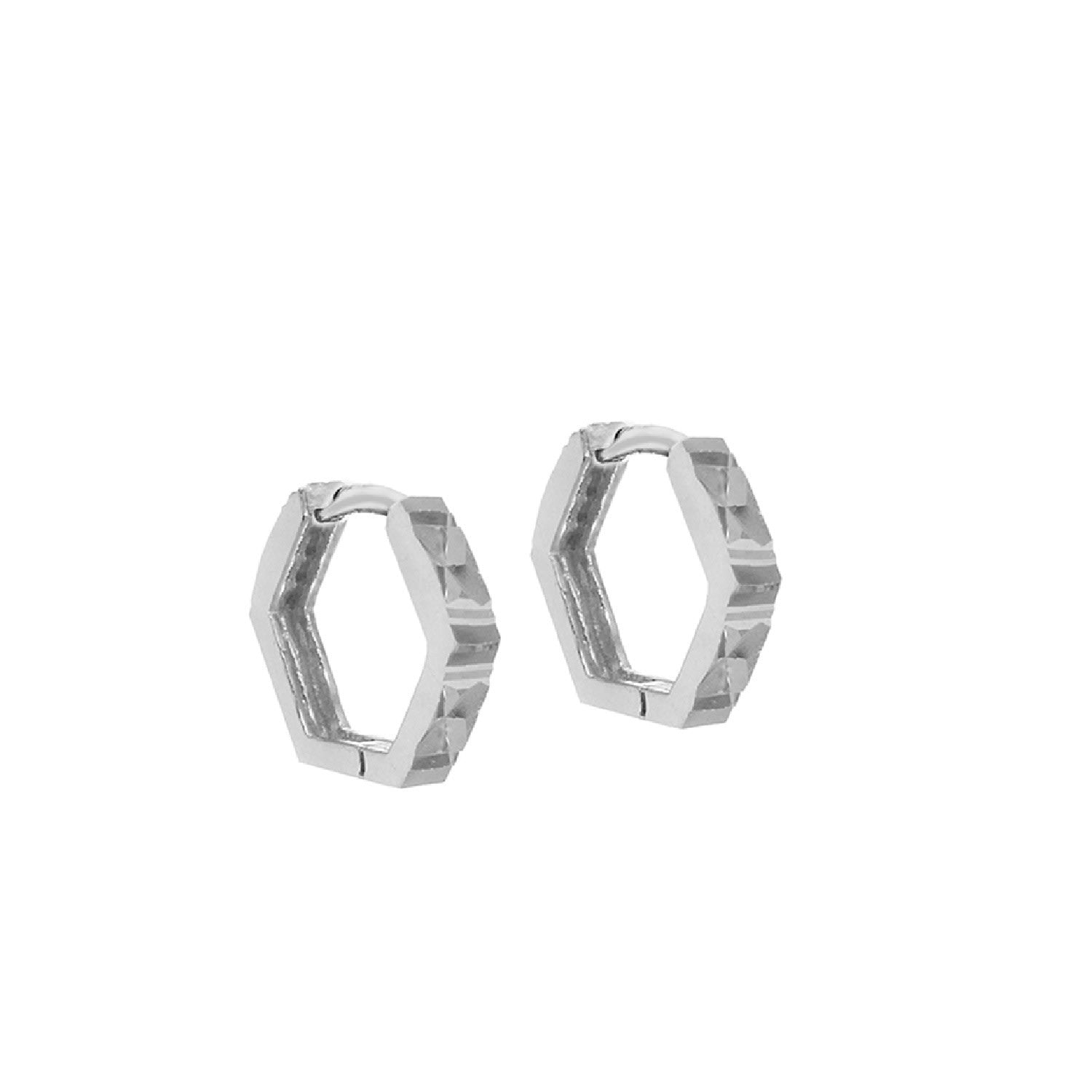 Sterling Silver Faceted Hexagon Huggie Earrings