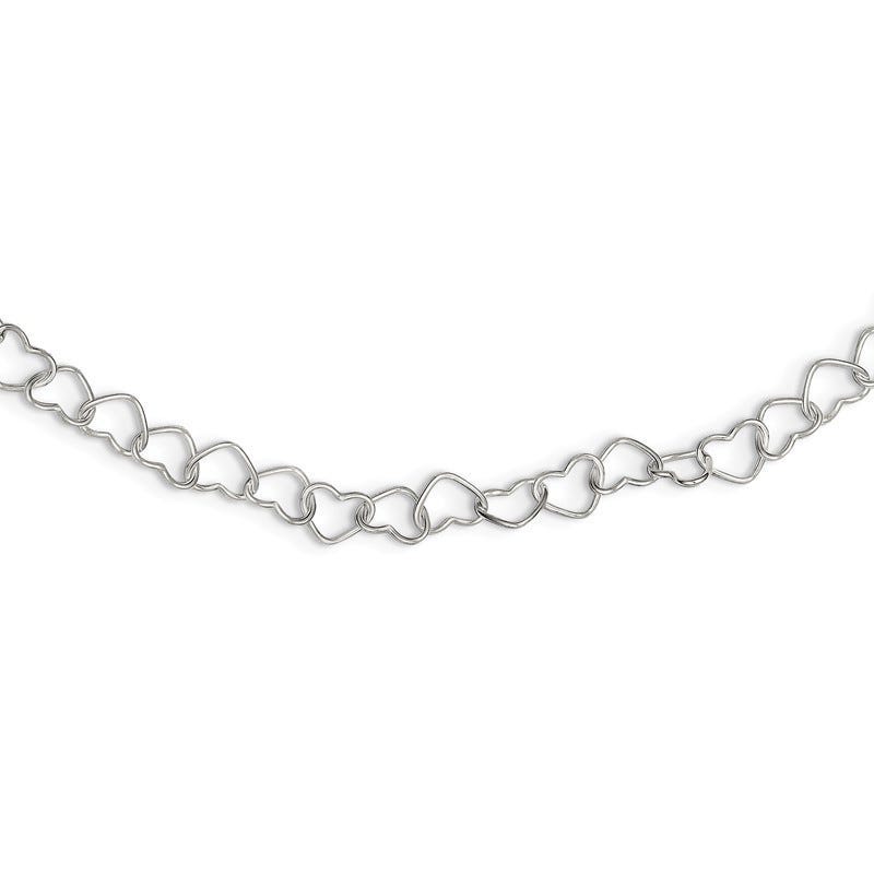 Sterling Silver 18inch Polished Fancy Heart Link Necklace