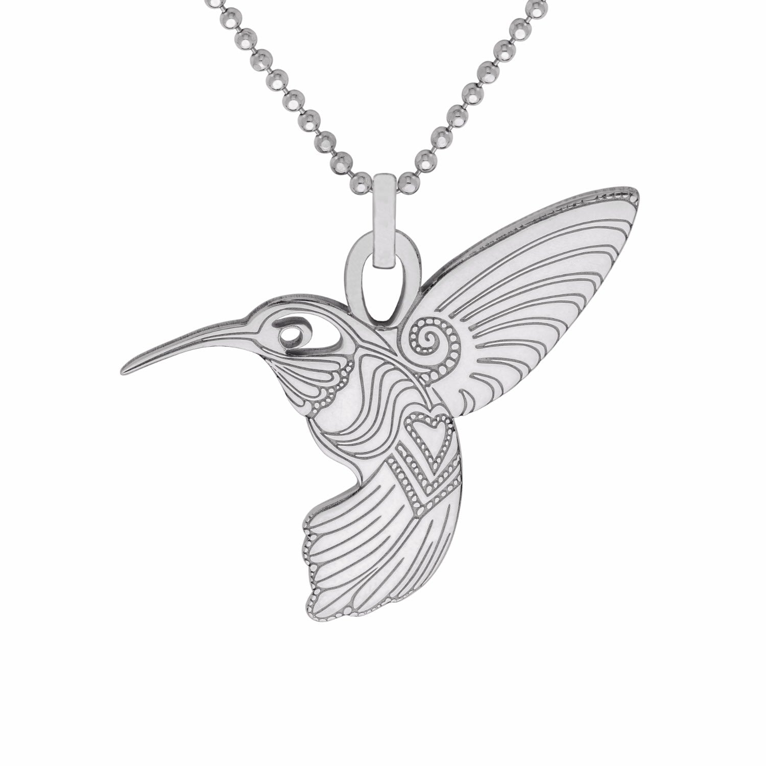 Medium Silver Humming Bird Pendant Necklace