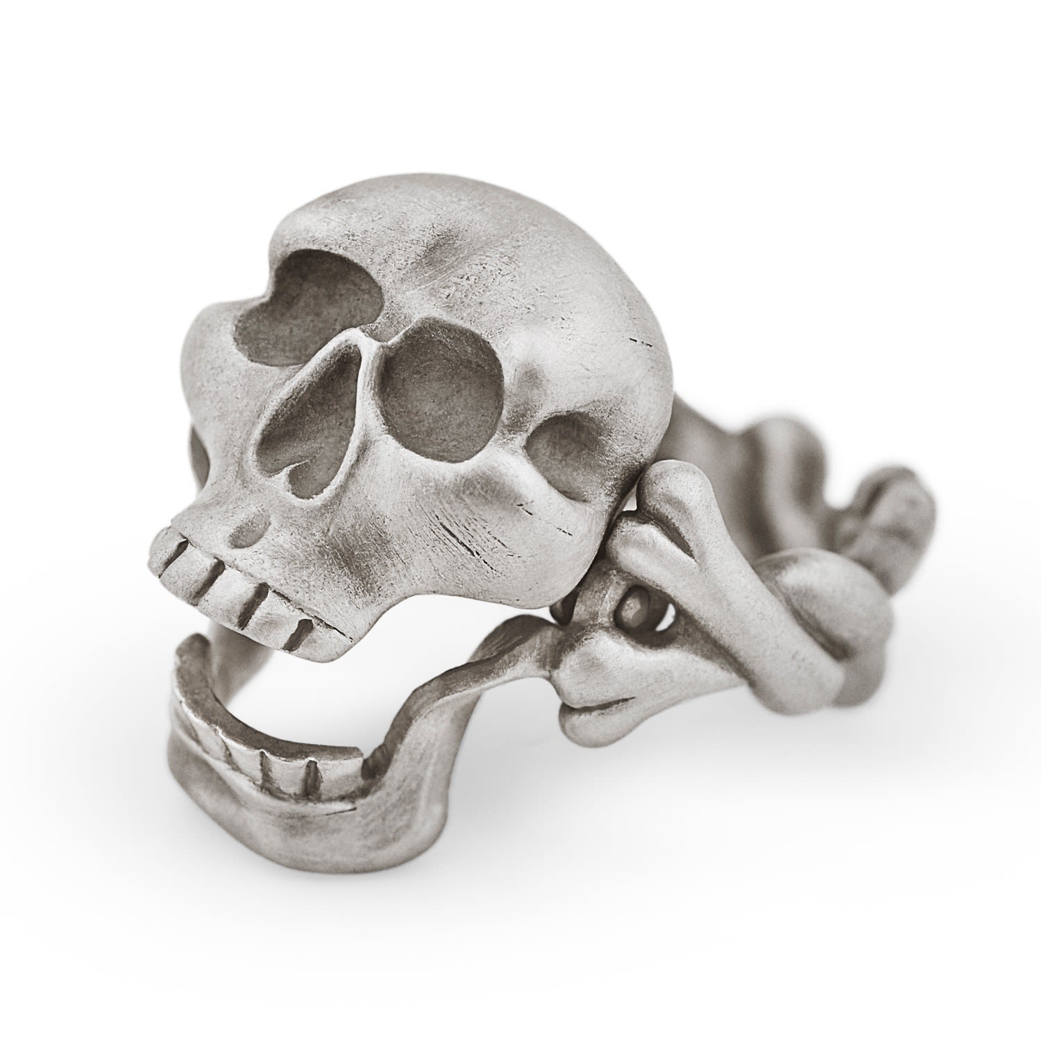 Skull & Crossbones Ring With Hinged Jaw