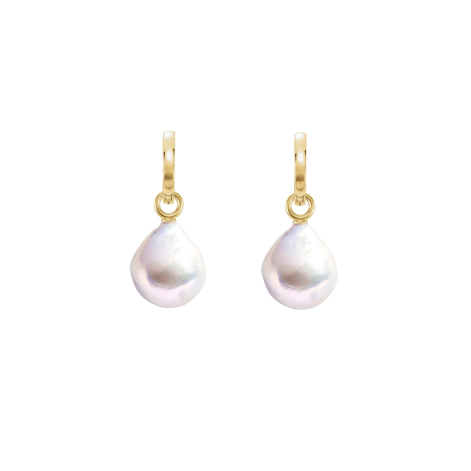 Xxl White Drop Pearl Hoop Earrings - Solid 14Ct Gold