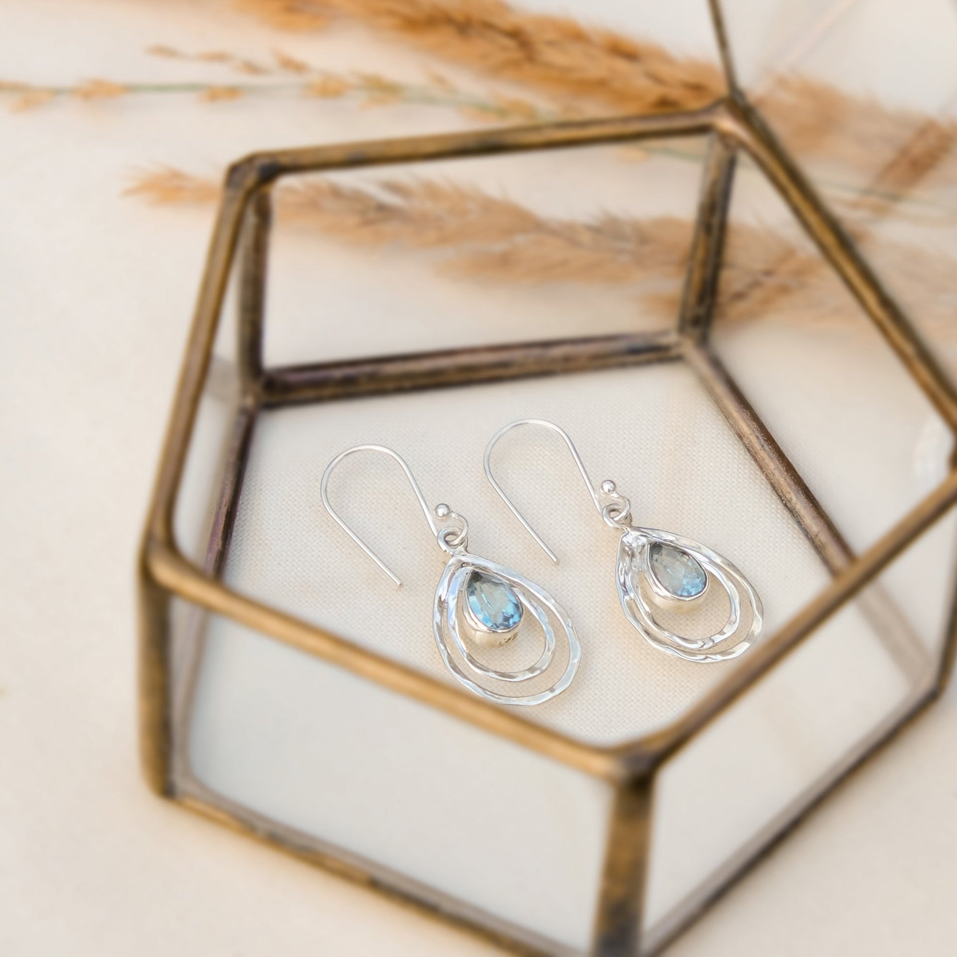 Infinity Universe Silver Drop Earrings - Blue Topaz