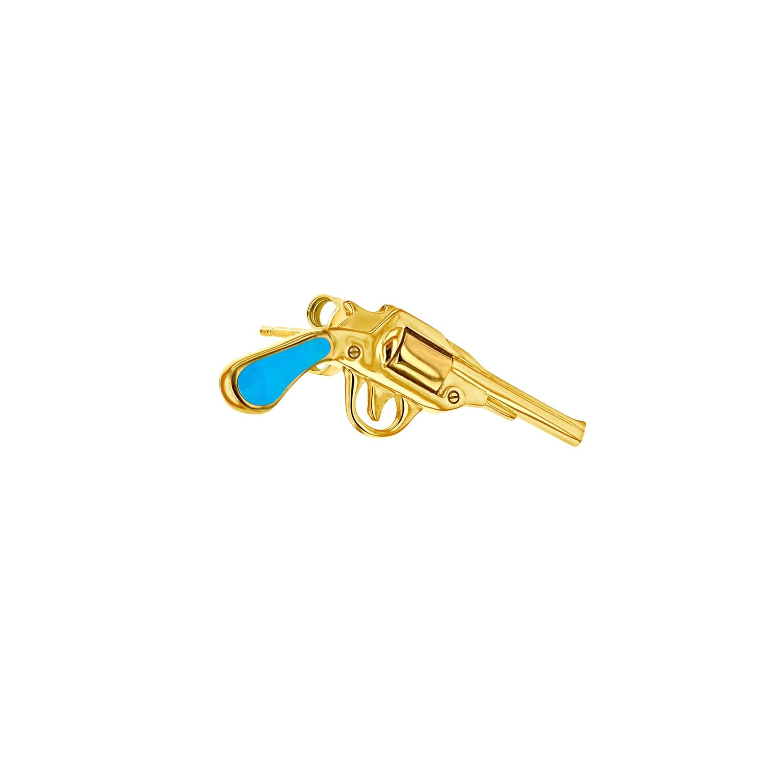 Turquoise Enamel & 18Kt Gold Plated Retro Pistol Stud