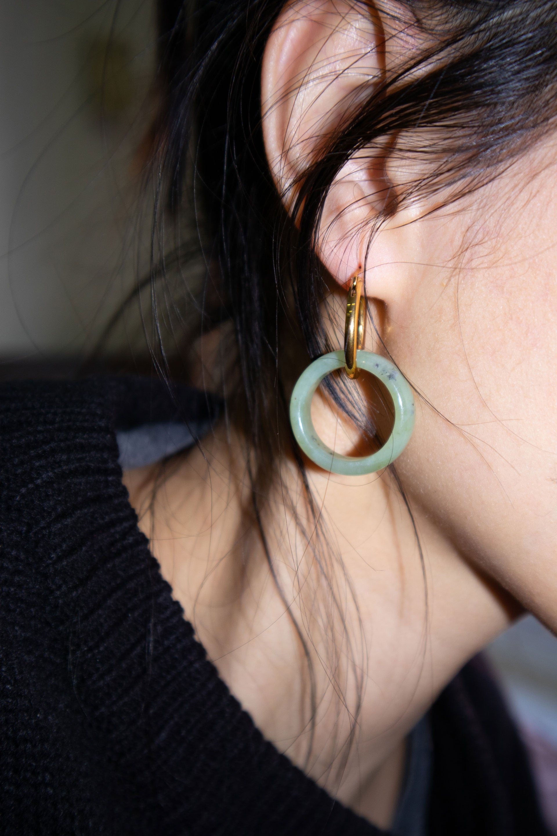 Amelie Skinny Jade Stone Hoop Earrings - Green