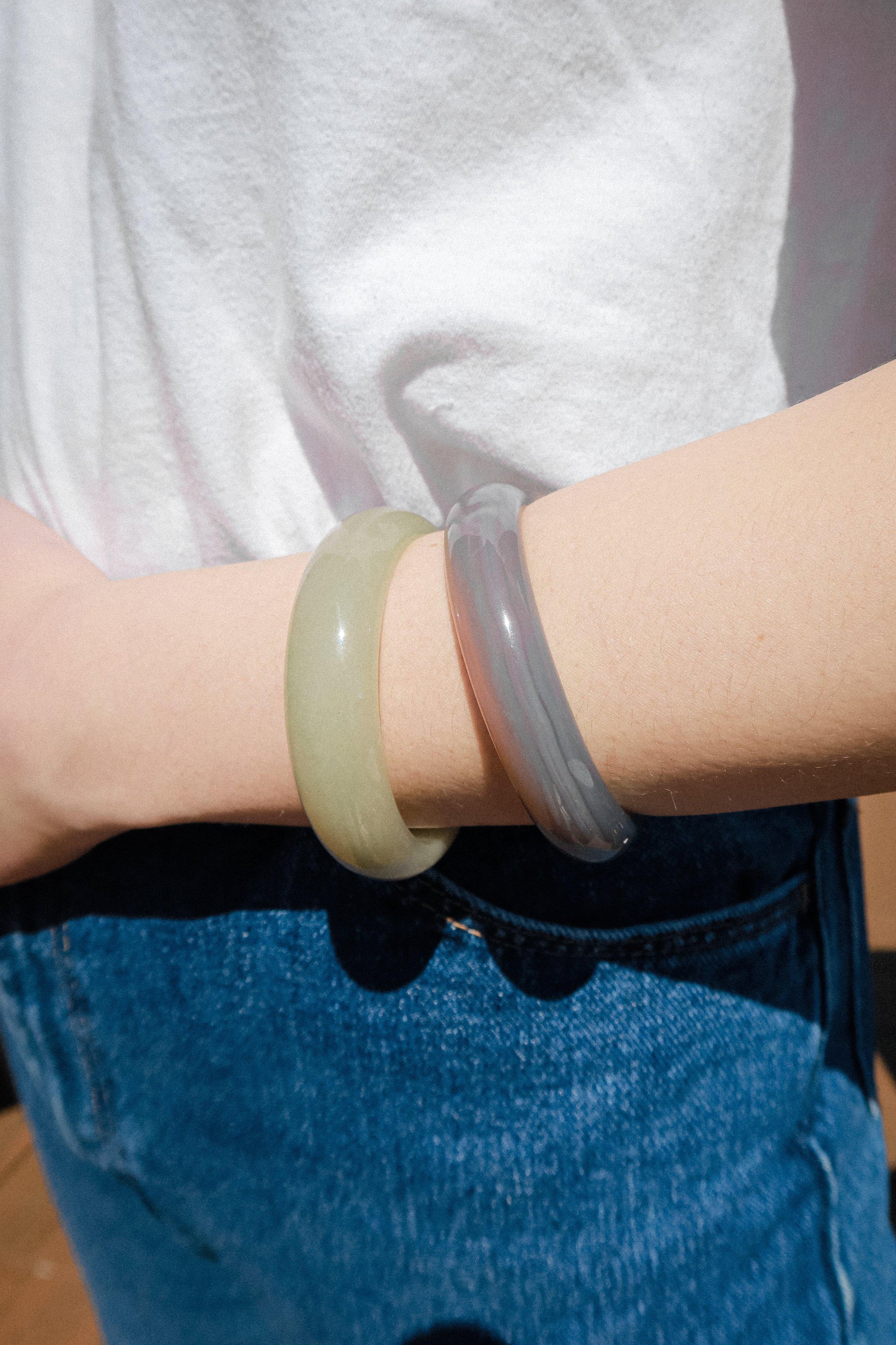 Smoke Opaque Light Green Jade Stone Bangle