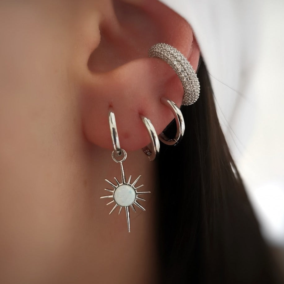 Opal Northernstar Drop Hoop Earring & Necklace Sterling Silver Set - Rose Gold