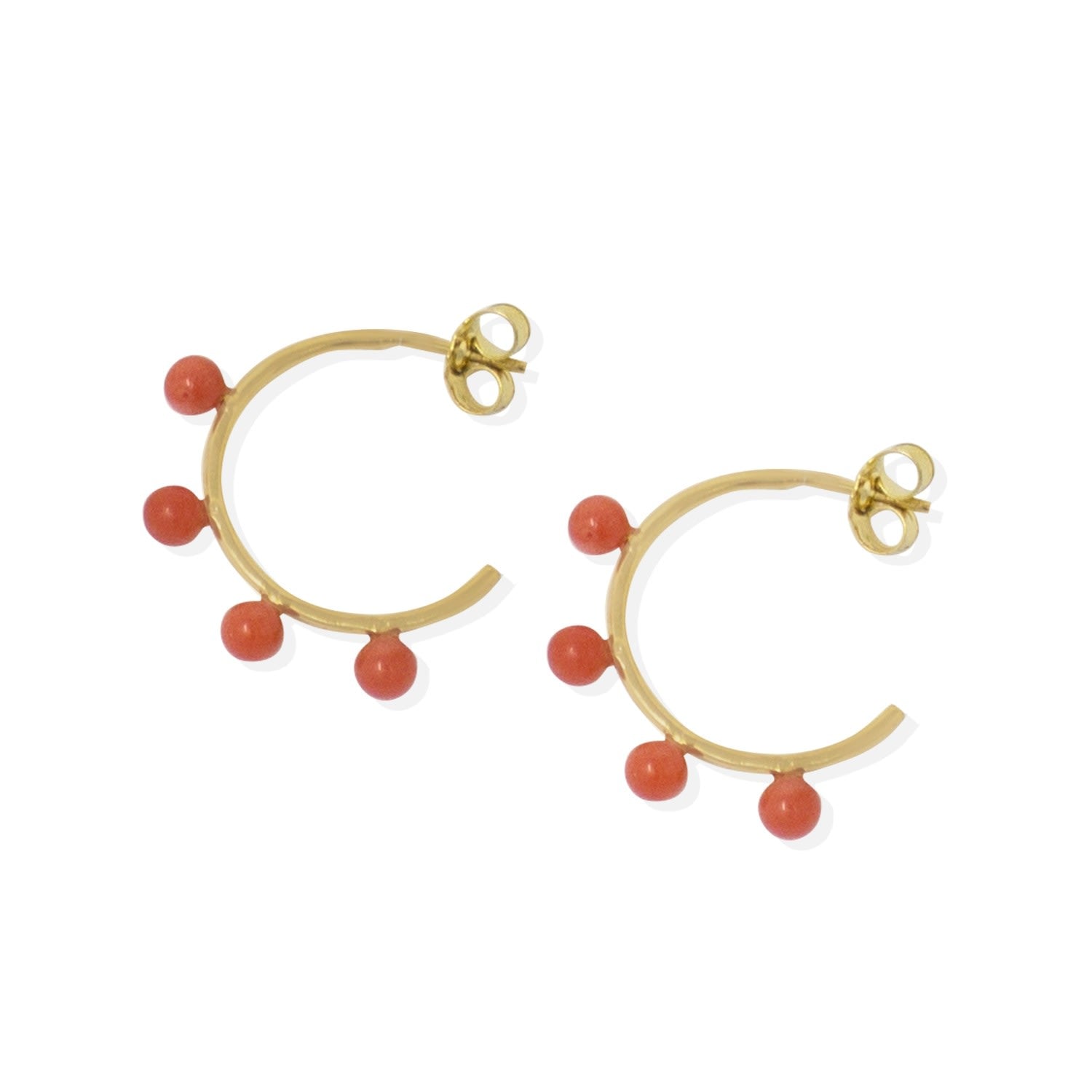 Coral Bead Hoop Earrings