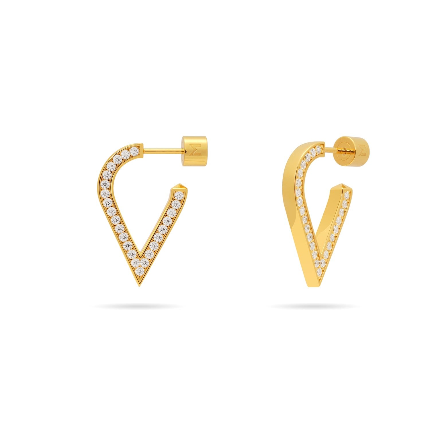 Stylized Waterdrop Drop Earrings With Pave Cz - Gold