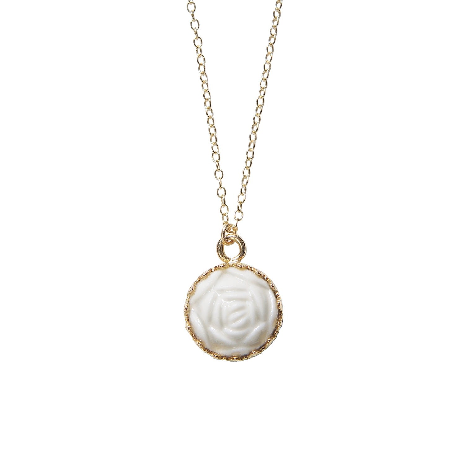 Mini Porcelain Rose Charm Gold Filled Necklace