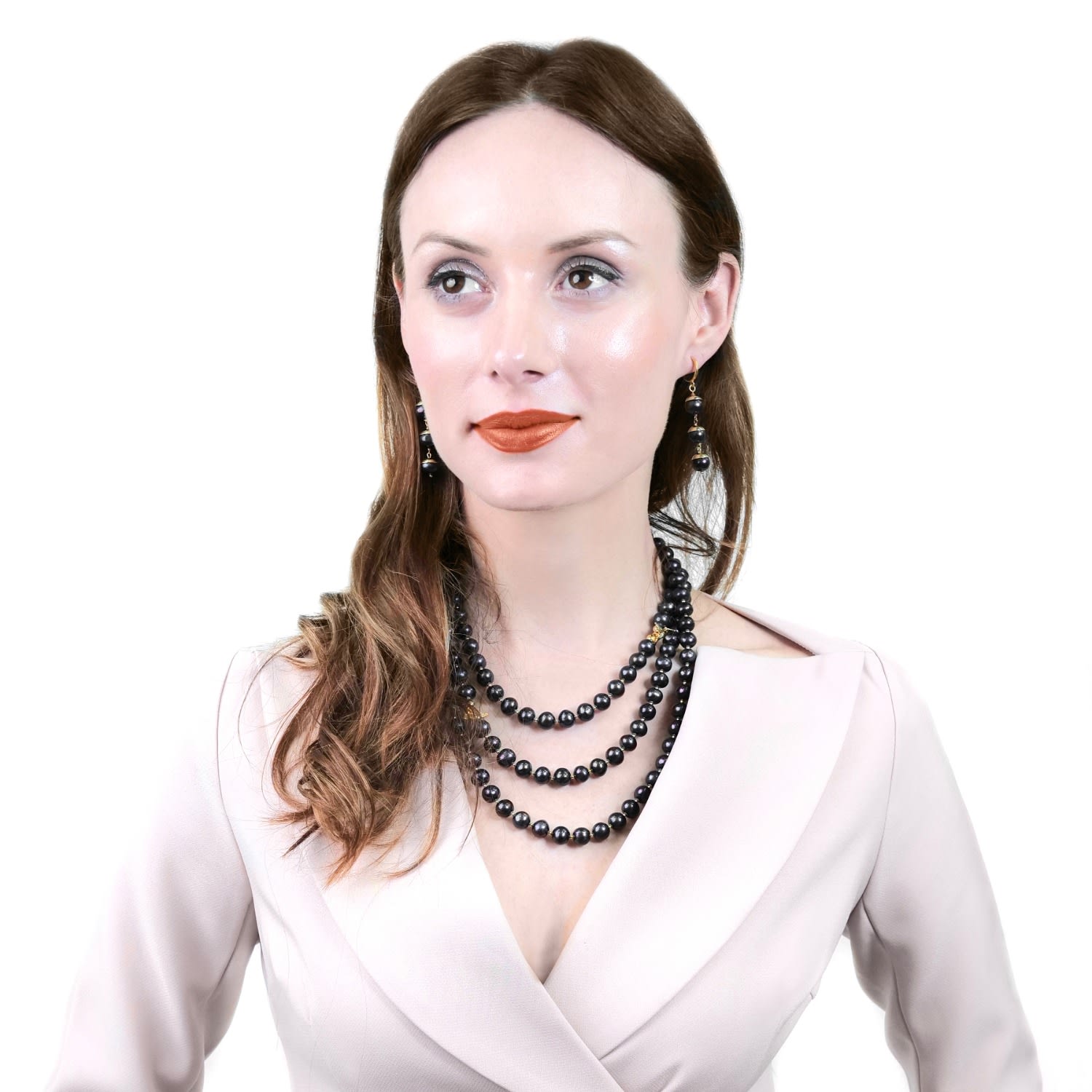 Round Purple Freshwater Pearls Triple Strands Necklace