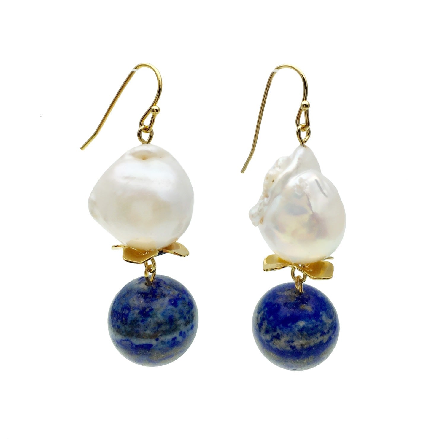Freshwater Pearl With Lapis Lazuli Hook Earrings