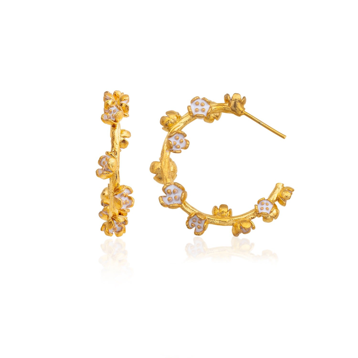 Large White Flower Hoop Earrings