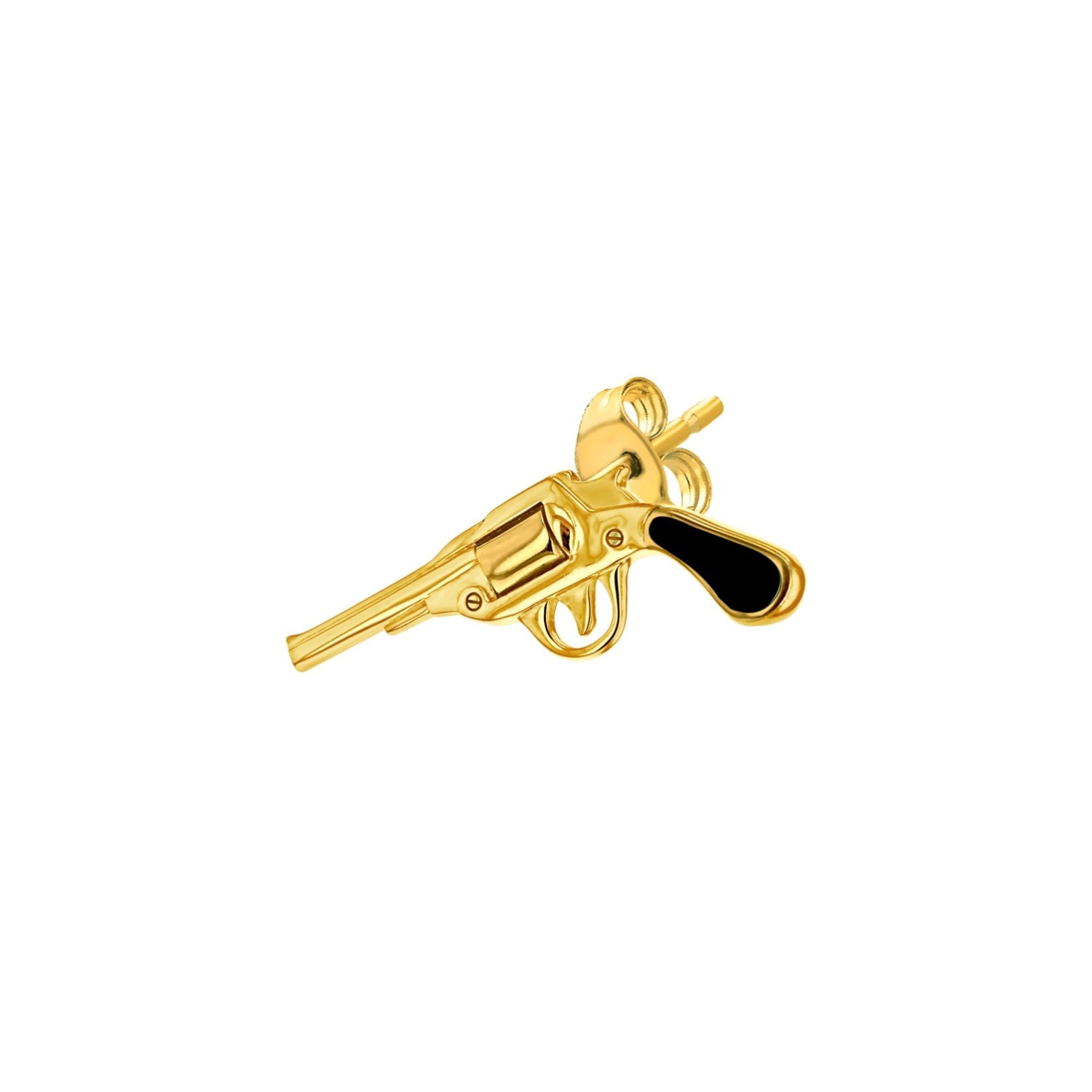 Black Enamel & Gold Plated Retro Pistol Stud