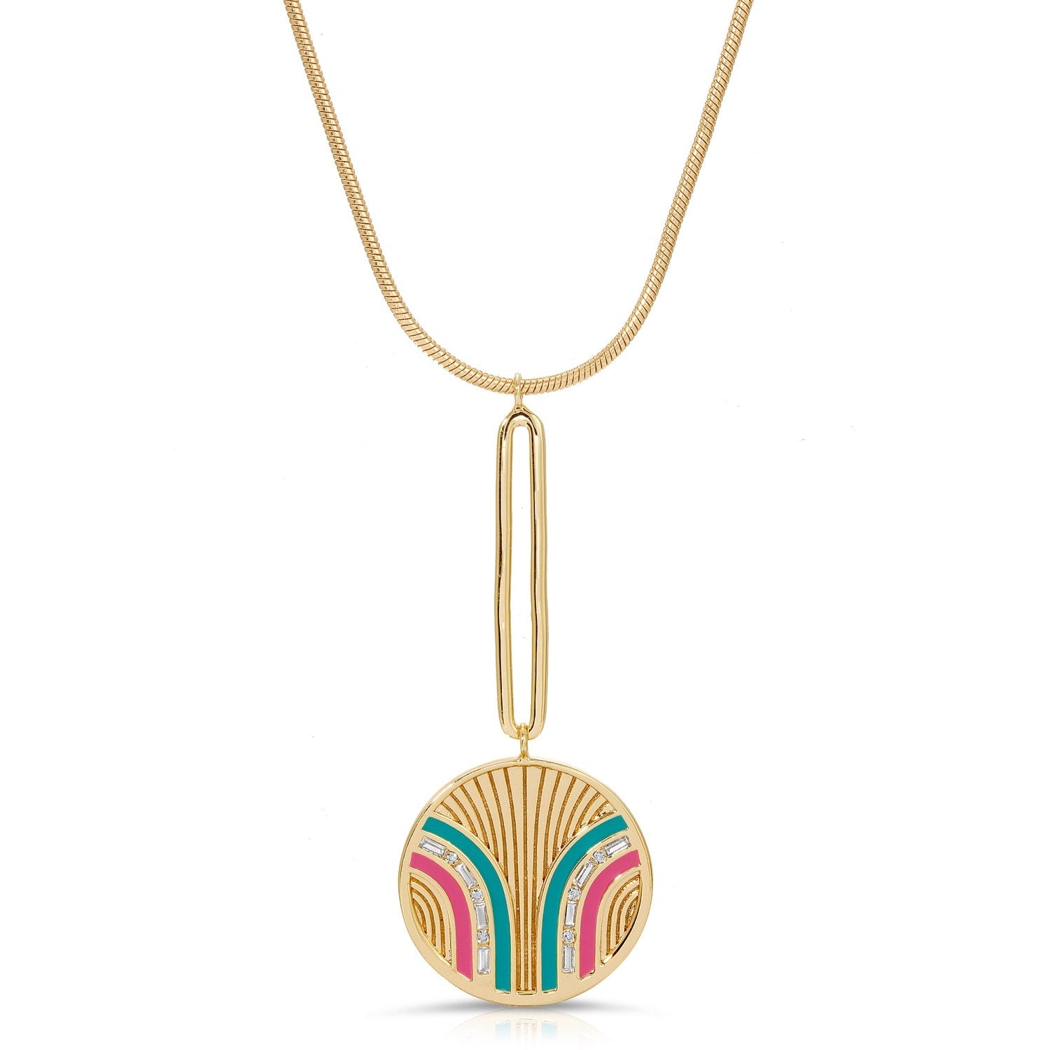 South Beach Pendulum Necklace- Teal/Fuchsia