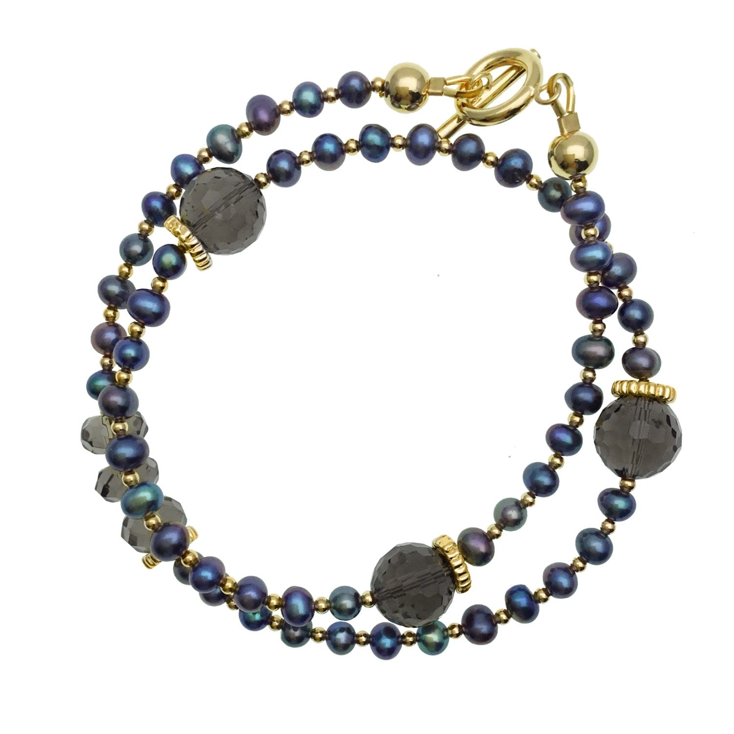 Freshwater Pearls With Smoky Quartz Double Wrapped Bracelet