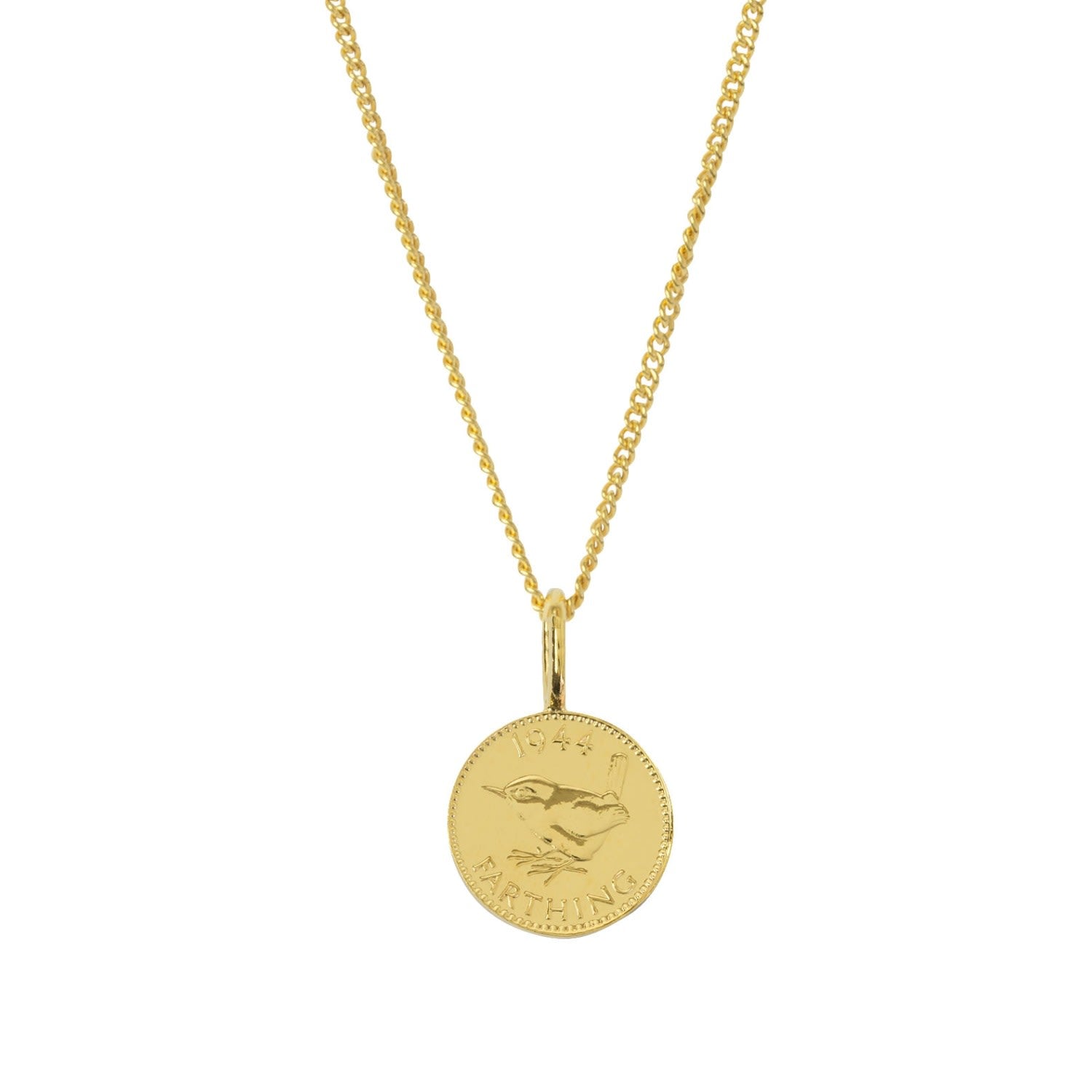 English Farthing Coin Yellow Gold Plated Necklace