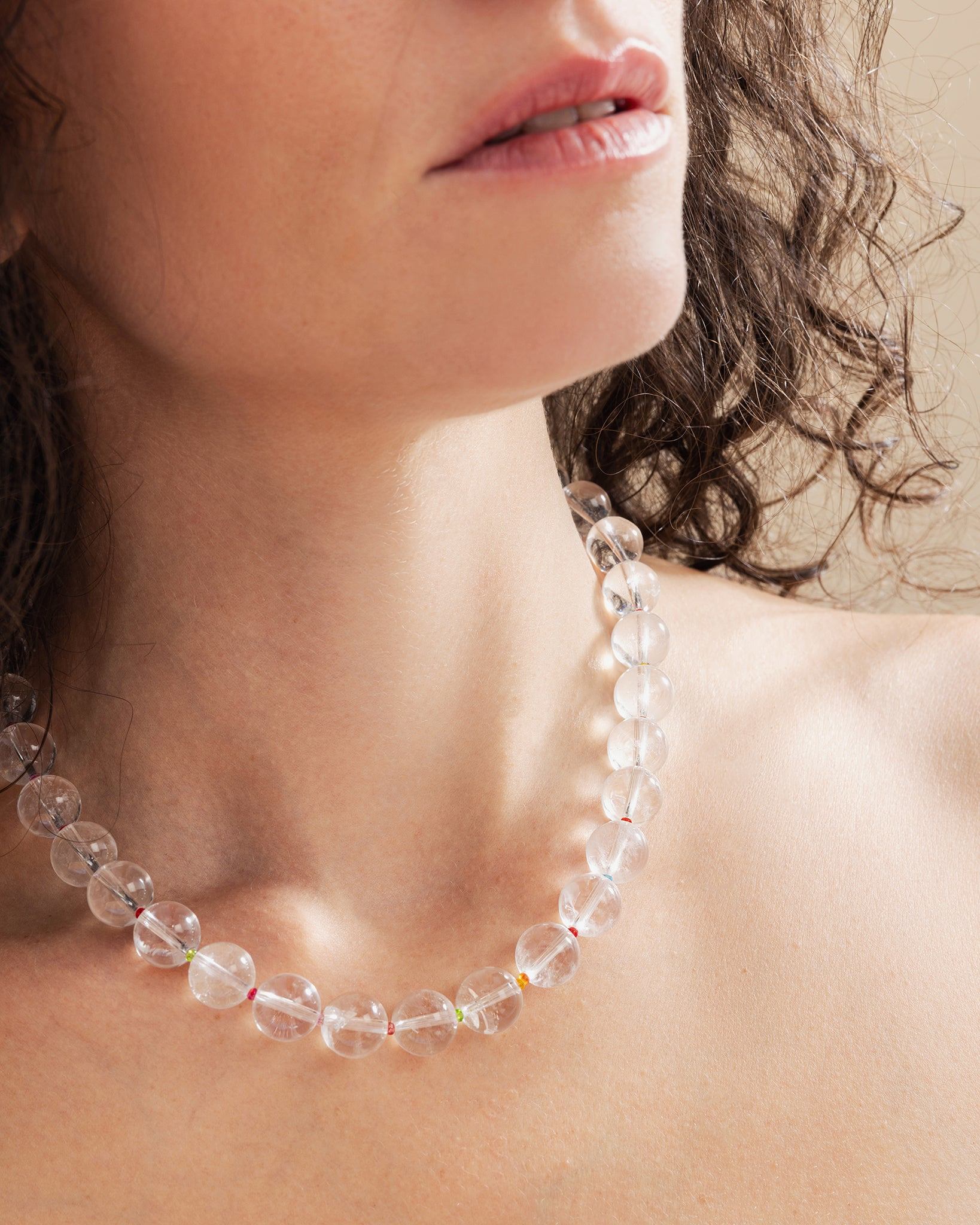 Quartz Bonbon Necklace With Glass Spacers