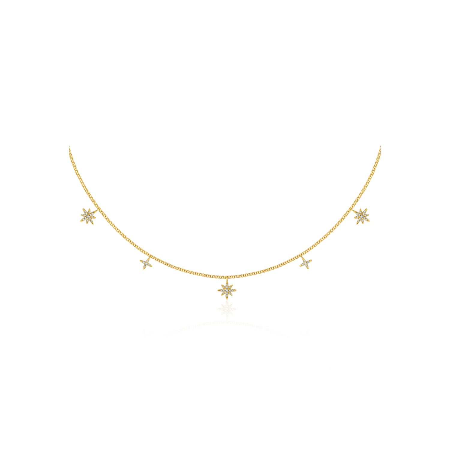 18K Yellow Gold Star Shape Diamond Necklace Choker
