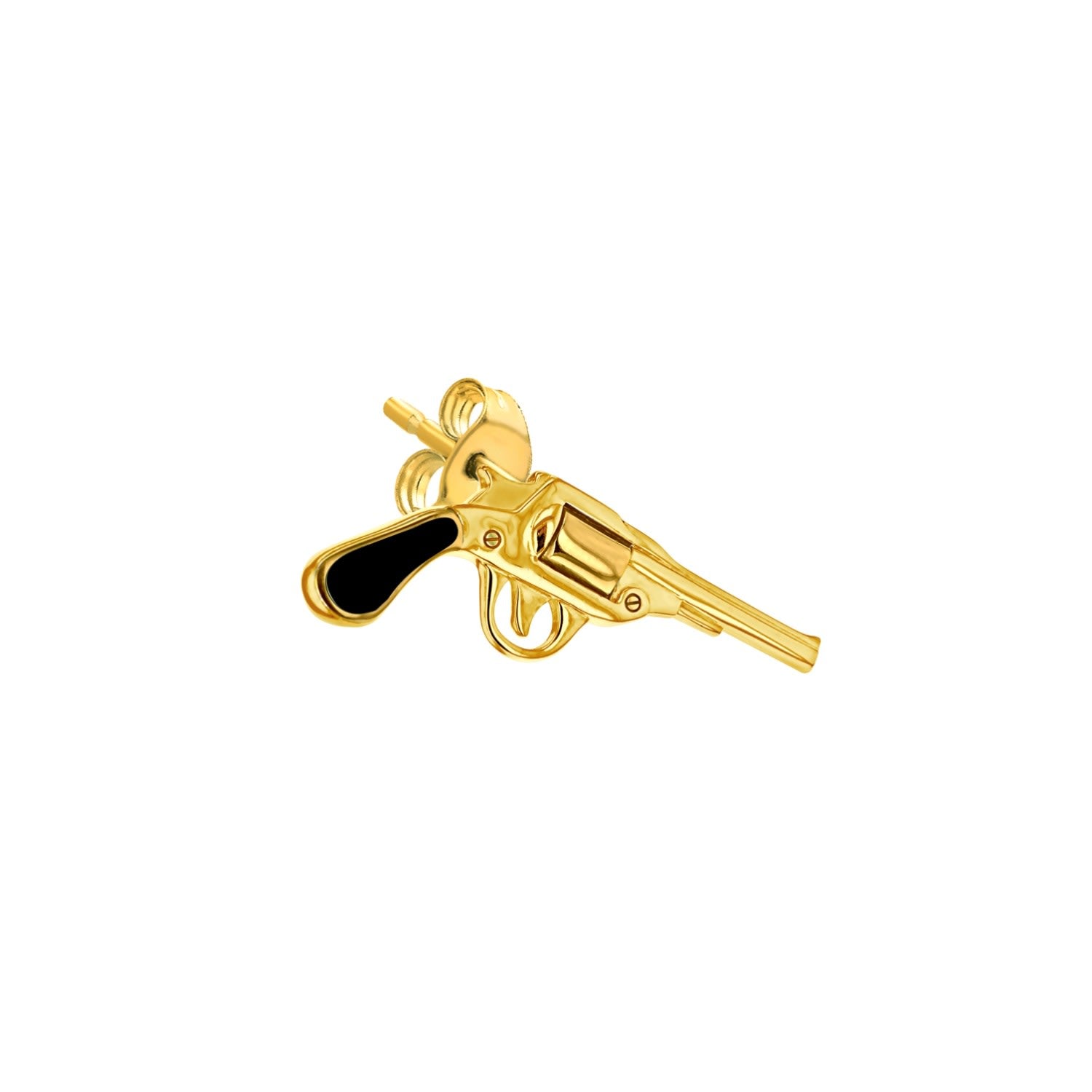 18Kt Gold-Plated & Black Retro Pistol Stud