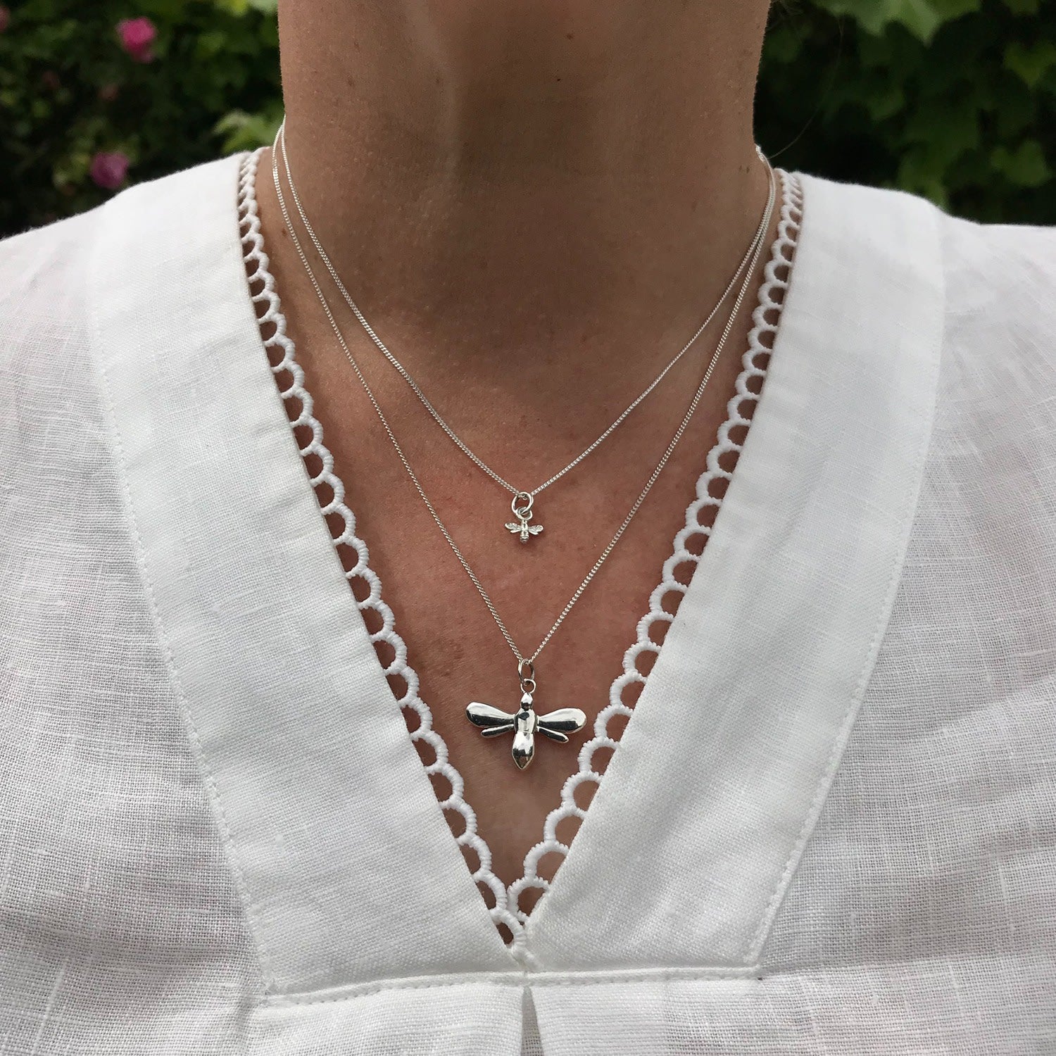 Queen Bee Pendant Necklace Polished Sterling Silver