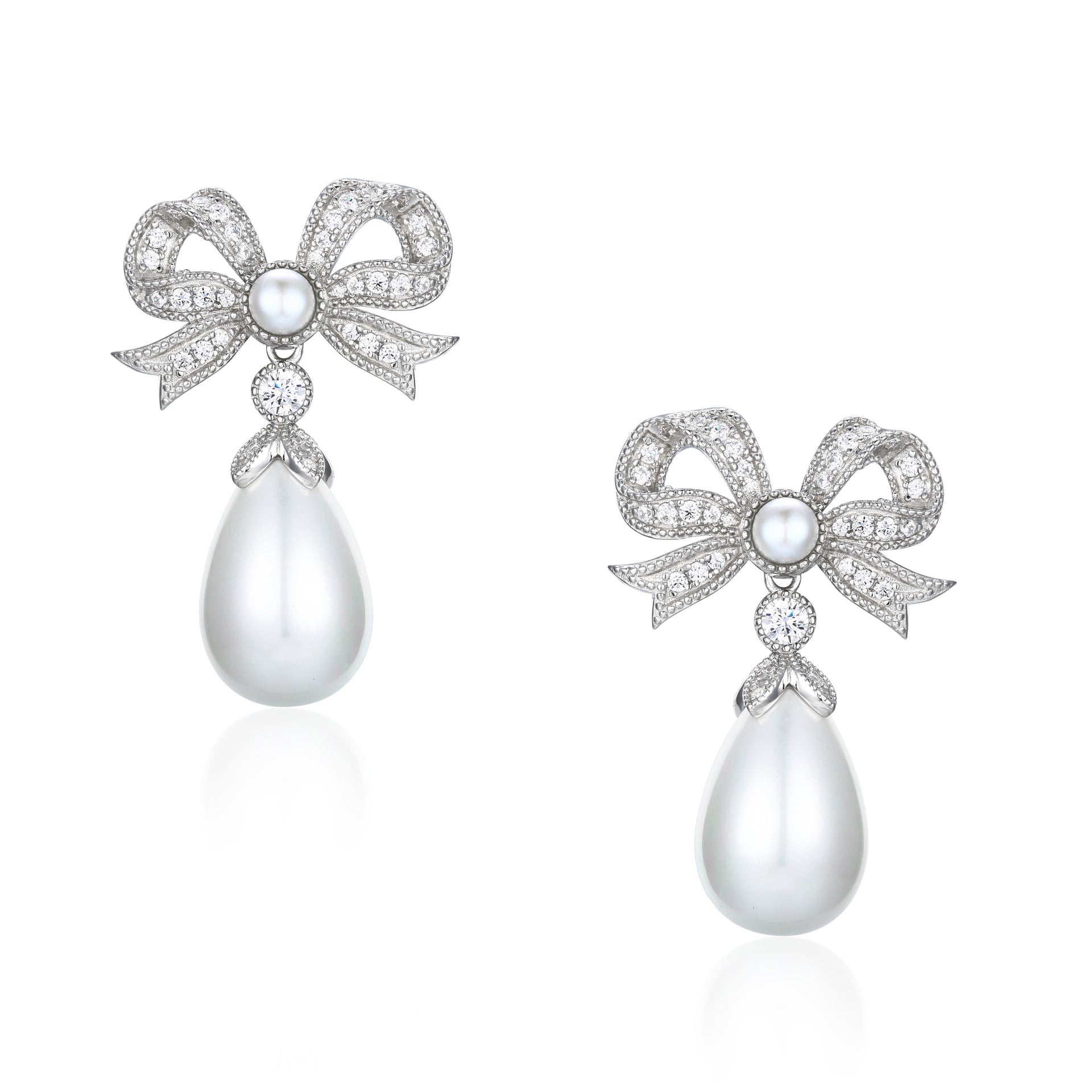 Queen Bow & Pearl Drop Silver Earrings