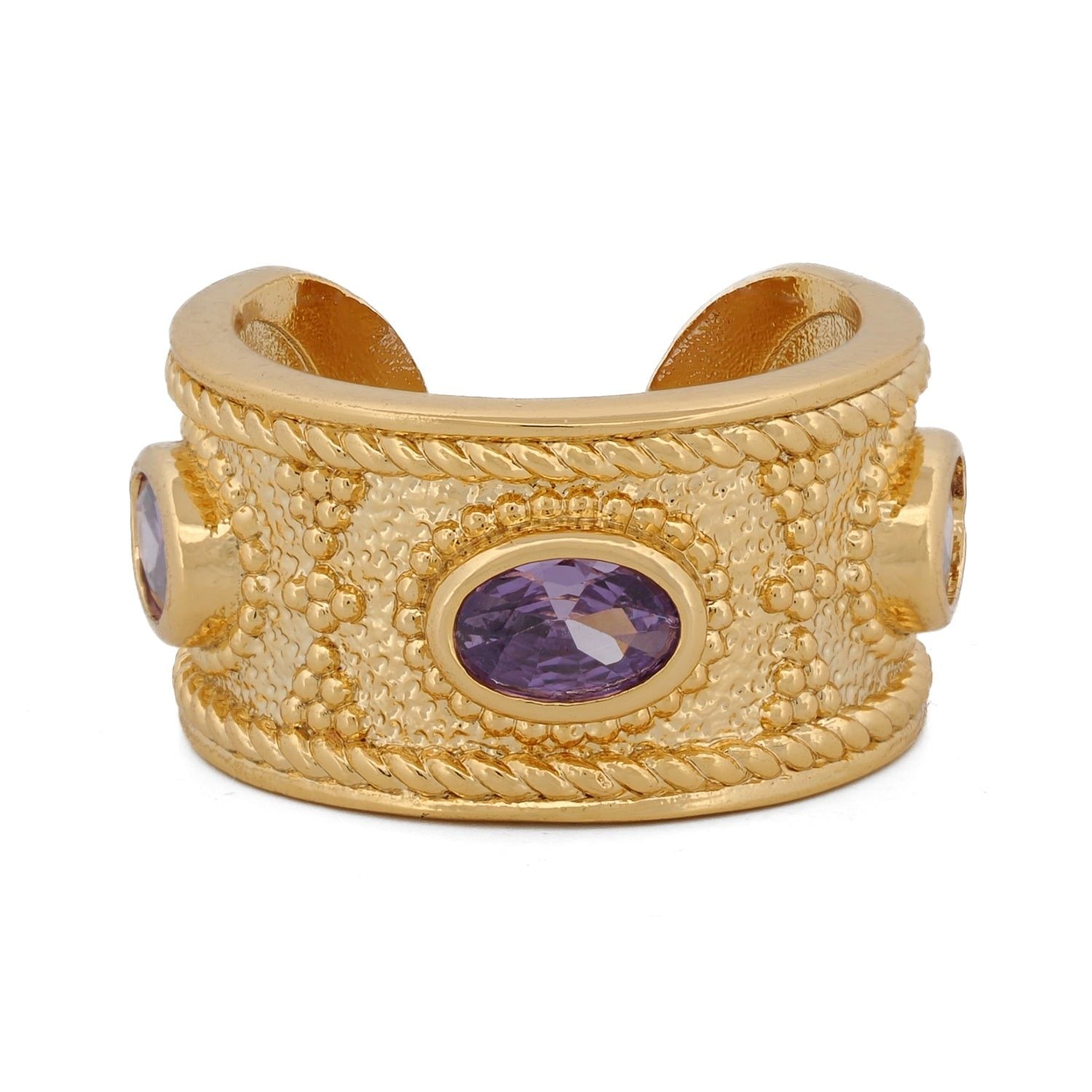 Queen Cleopatra Amethyst Energy Cuff Adjustable Ring - Purple