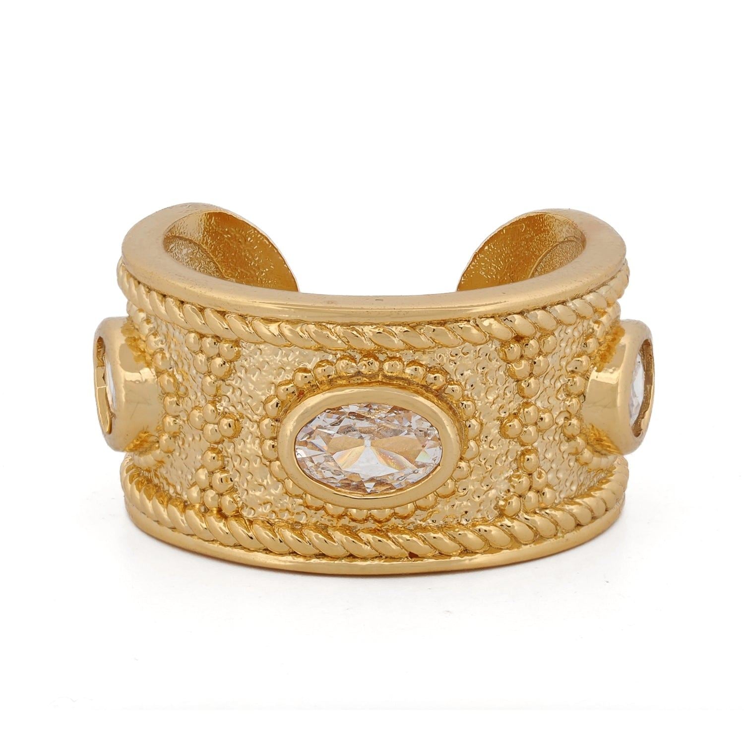 Queen Cleopatra Diamond Energy Cuff Adjustable Ring - Gold