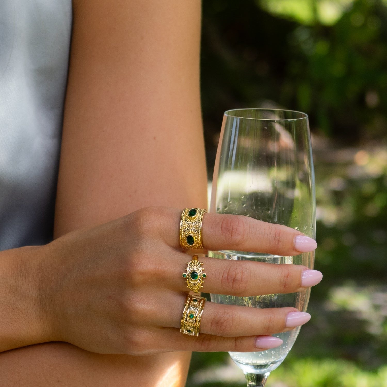 Queen Cleopatra Emerald Energy Cuff Adjustable Ring - Green