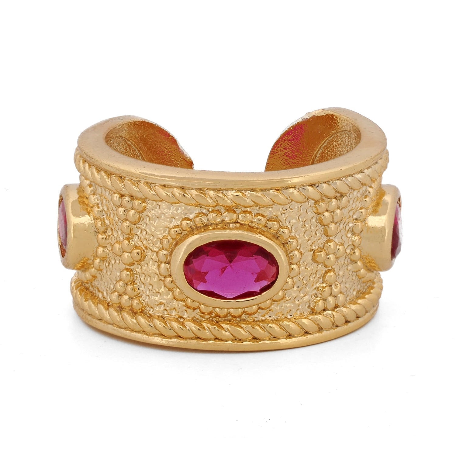 Queen Cleopatra Ruby Energy Cuff Adjustable Ring - Gold