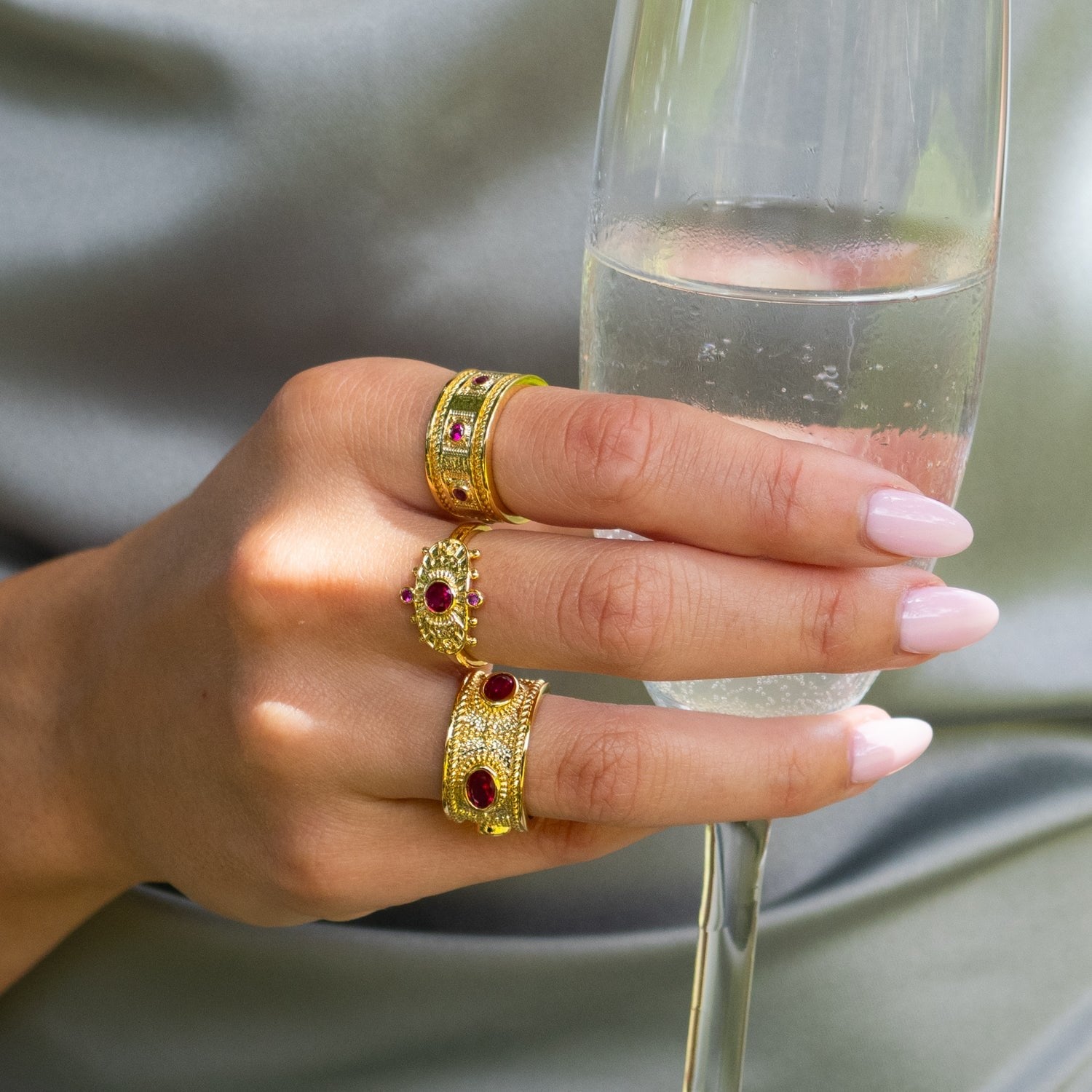 Queen Cleopatra Ruby Energy Cuff Adjustable Ring - Gold