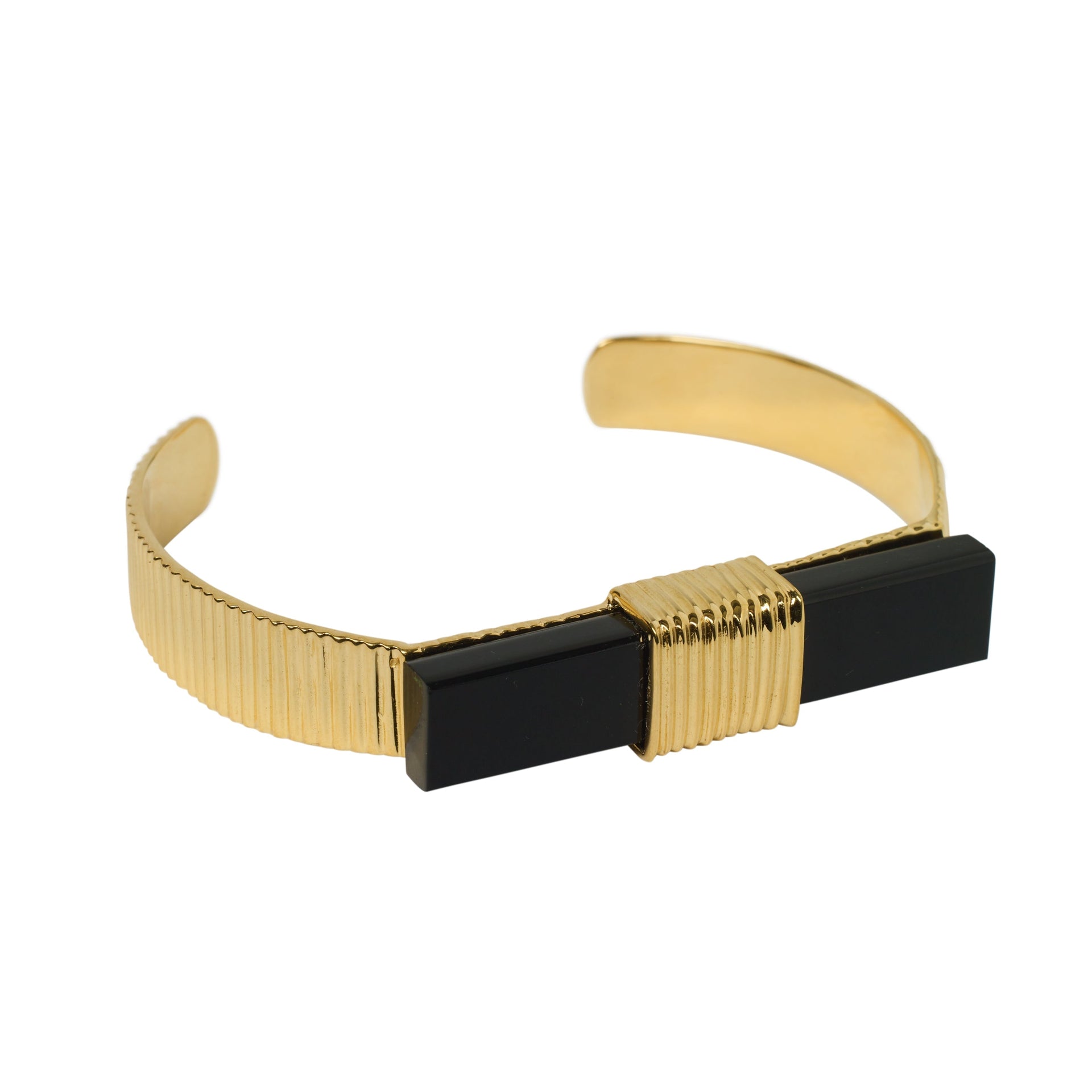 Quiet Luxury Collection Black Onyx Gold Cuff Bracelet