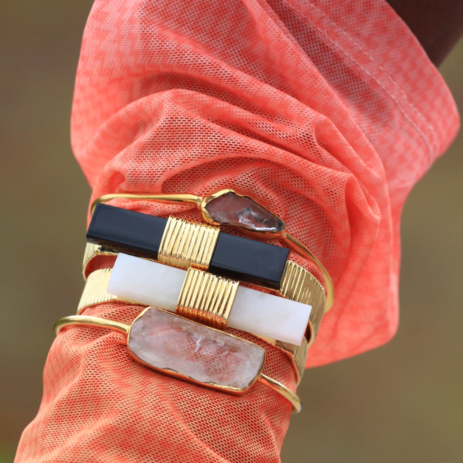 Quiet Luxury Collection Black Onyx Gold Cuff Bracelet