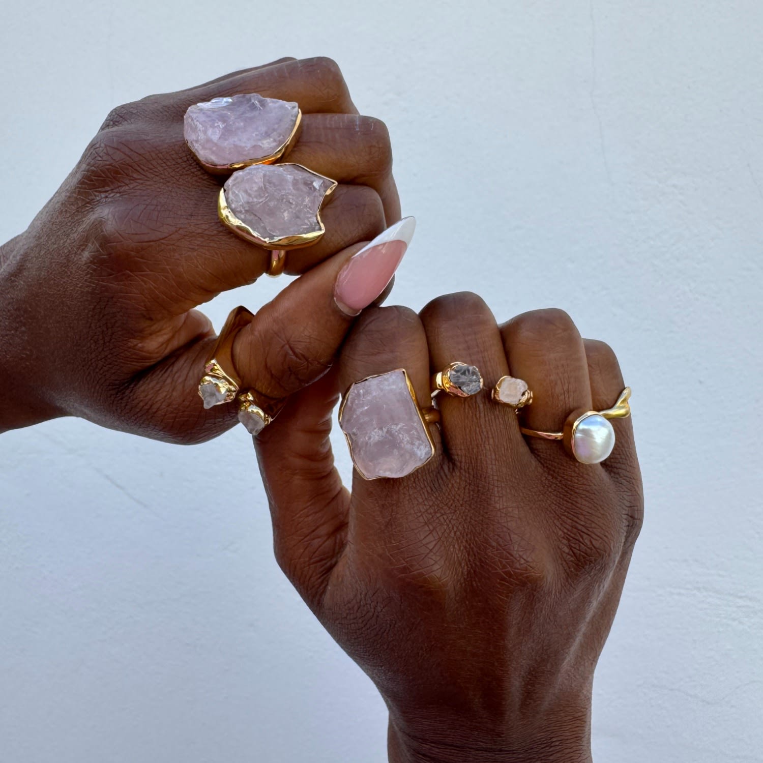 Quiet Luxury Irregular Rose Quartz Adjustable Gold Ring