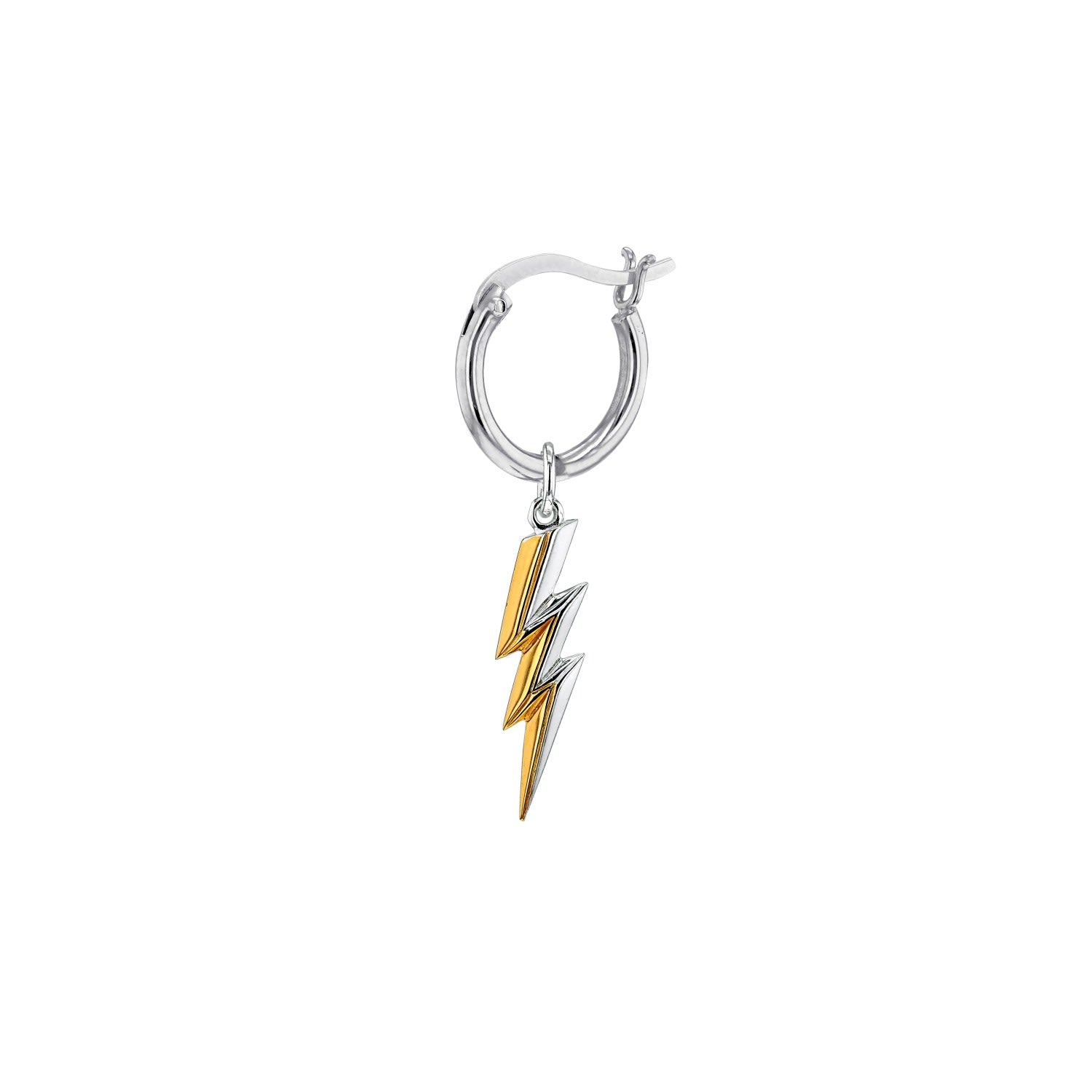 2Tone Mini Lightning Bolt Charm Sterling Silver & 18Kt Gold Plate On Silver Hoop