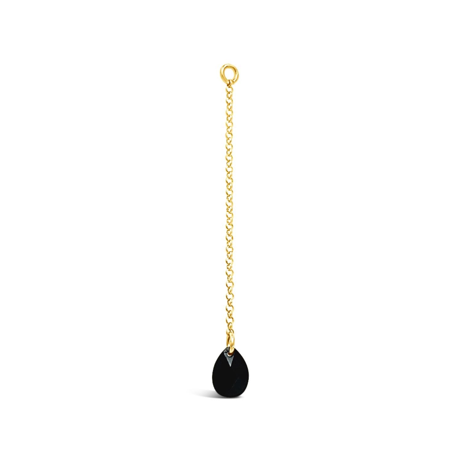 Single Black Briolette Cz Drop Earring - Gold