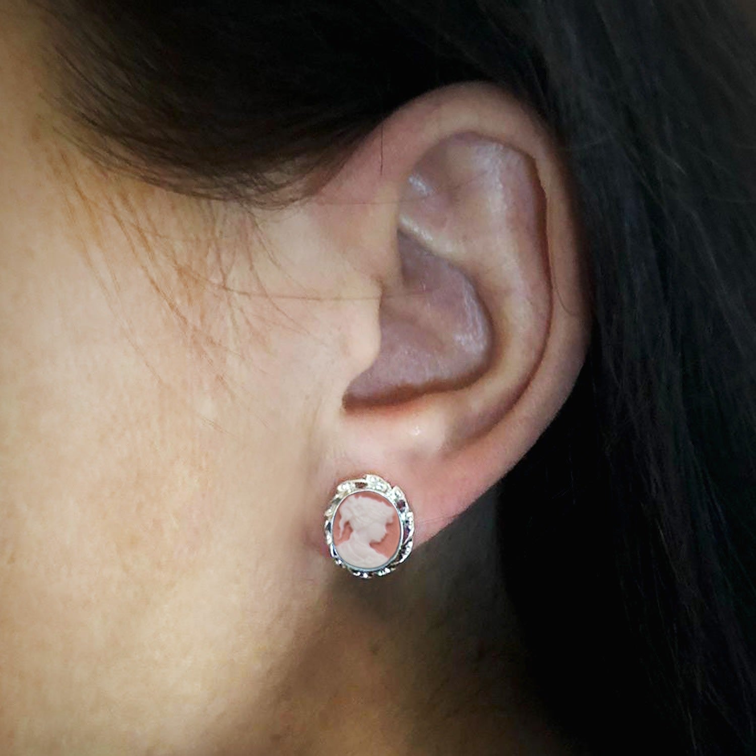 Pink Mini Cameo Stud Earrings