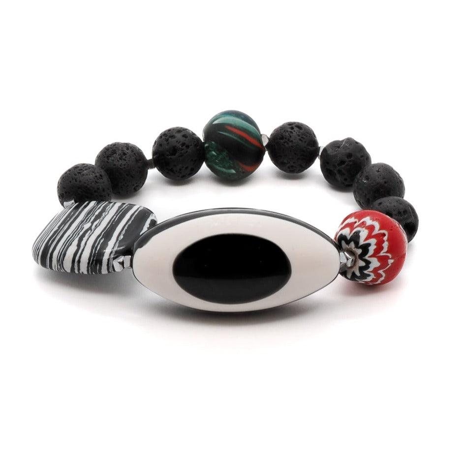 Black & White Evil Eye Beaded Chunky Bracelet - Black