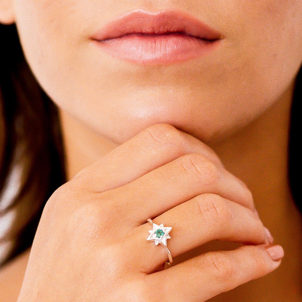 Guiding North Star Silver Ring - Emerald